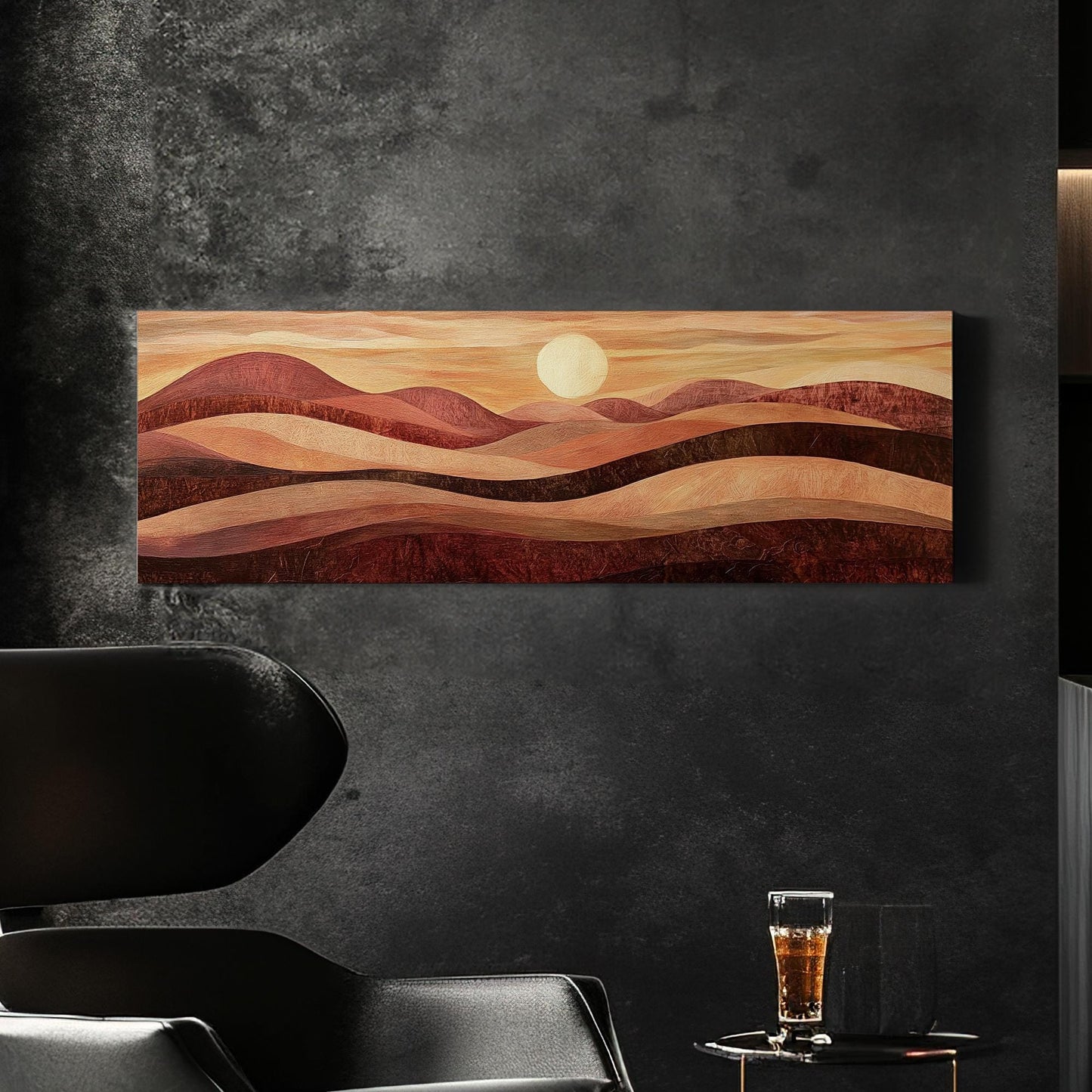Sunset Hues Canvas Art | Impasto Print | Biophilic Wall Art For Living Room | Terracotta Bronze Art Panoramic Wall Art