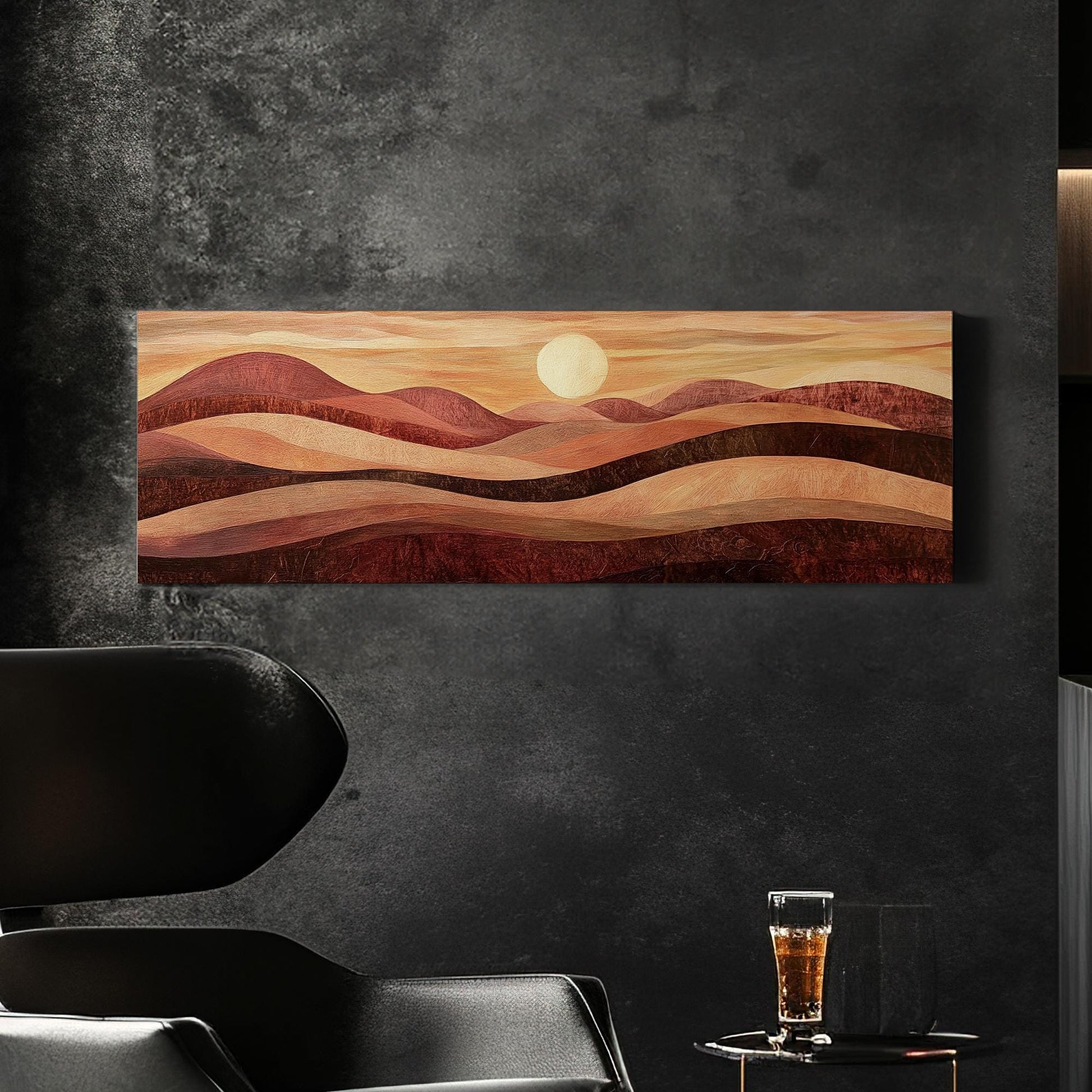 Sunset Hues Canvas Art | Impasto Print | Biophilic Wall Art For Living Room | Terracotta Bronze Art Panoramic Wall Art