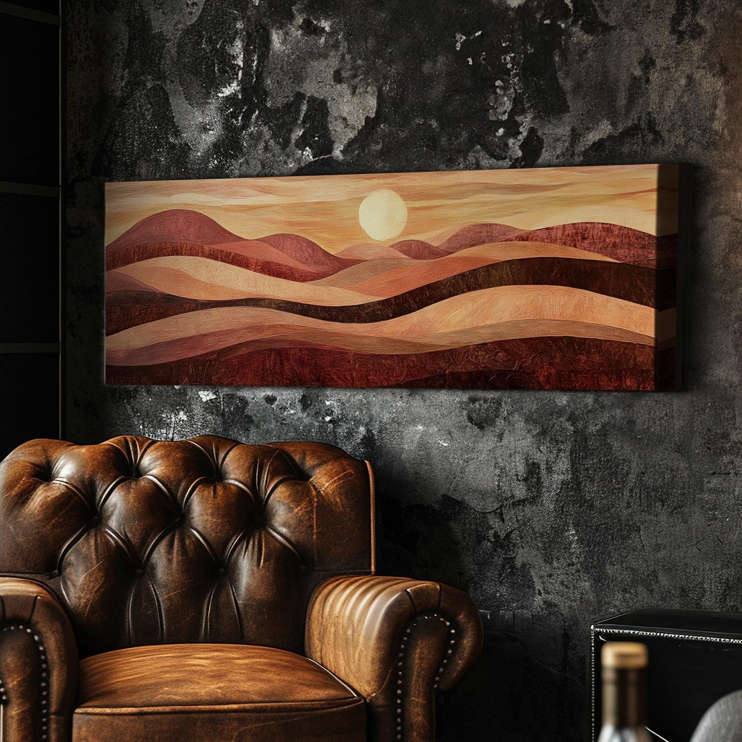 Sunset Hues Canvas Art | Impasto Print | Biophilic Wall Art For Living Room | Terracotta Bronze Art Panoramic Wall Art