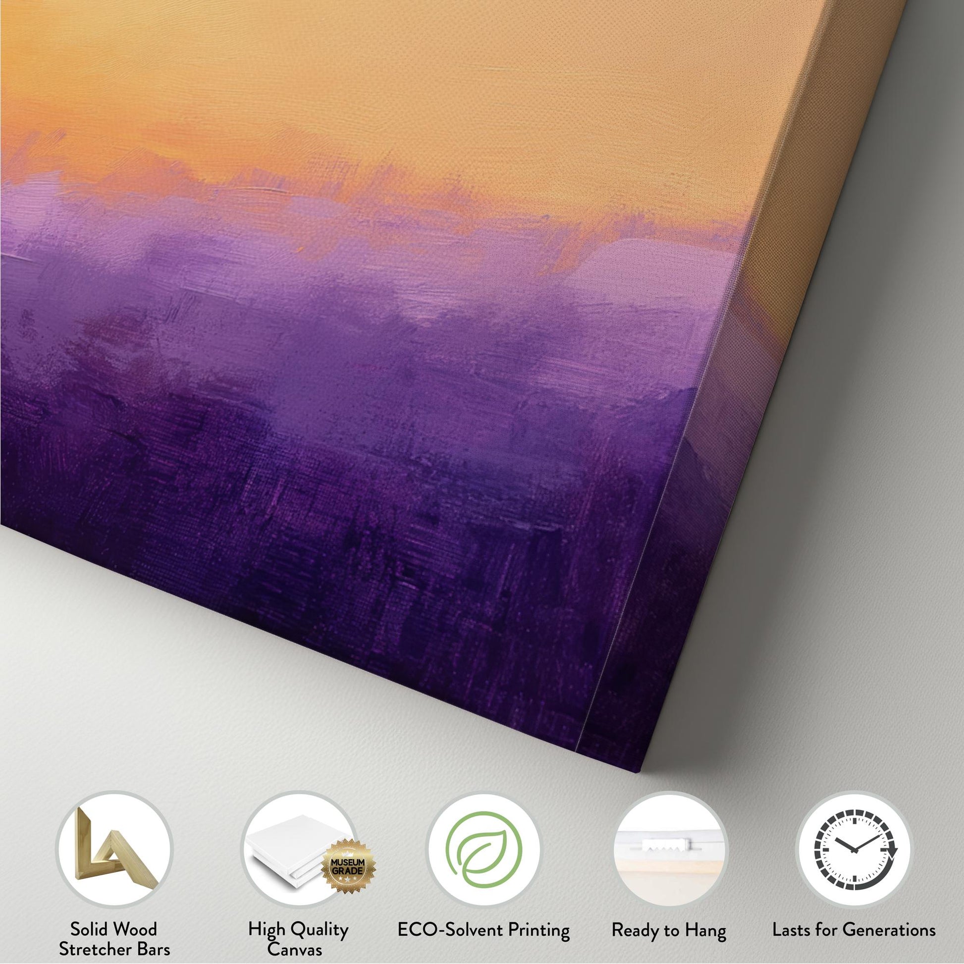 Sunset Hues Canvas Art | Impasto Palette Knife Print | Bohemian Wall Art For Living Room | Apricot and Amethyst Art Panoramic Wall Art