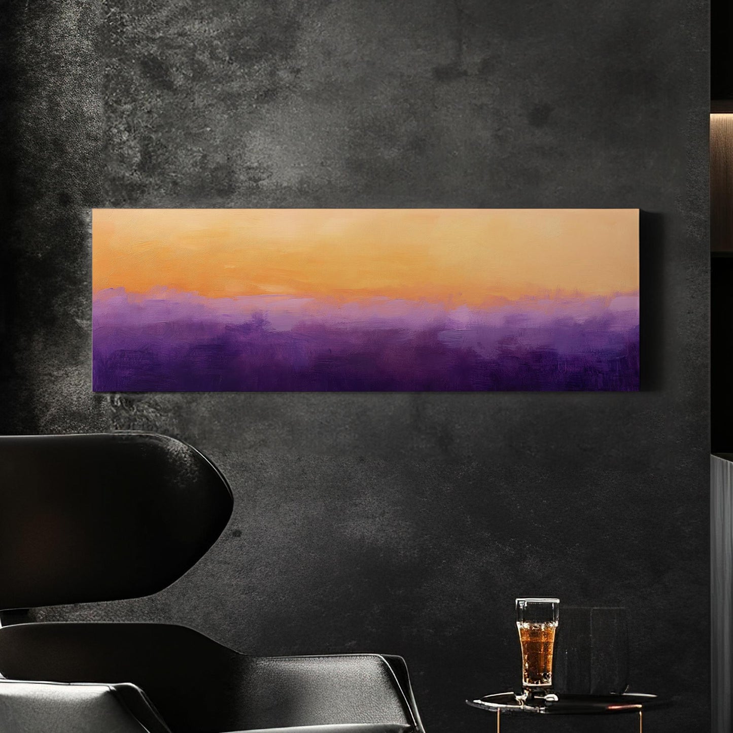 Sunset Hues Canvas Art | Impasto Palette Knife Print | Bohemian Wall Art For Living Room | Apricot and Amethyst Art Panoramic Wall Art