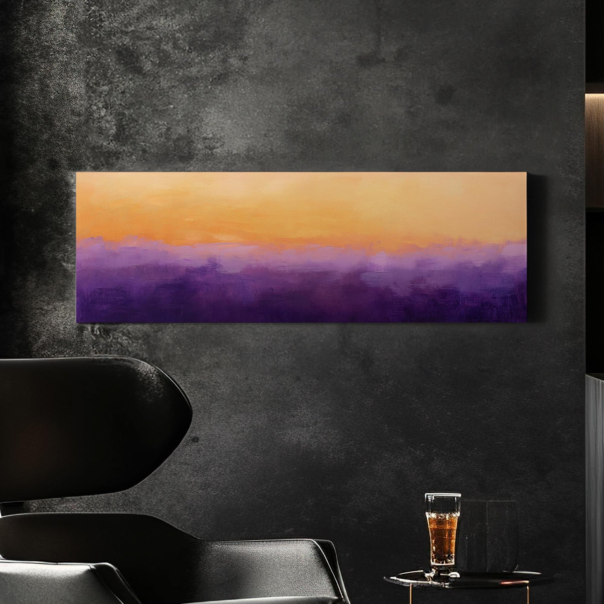 Sunset Hues Canvas Art | Impasto Palette Knife Print | Bohemian Wall Art For Living Room | Apricot and Amethyst Art Panoramic Wall Art