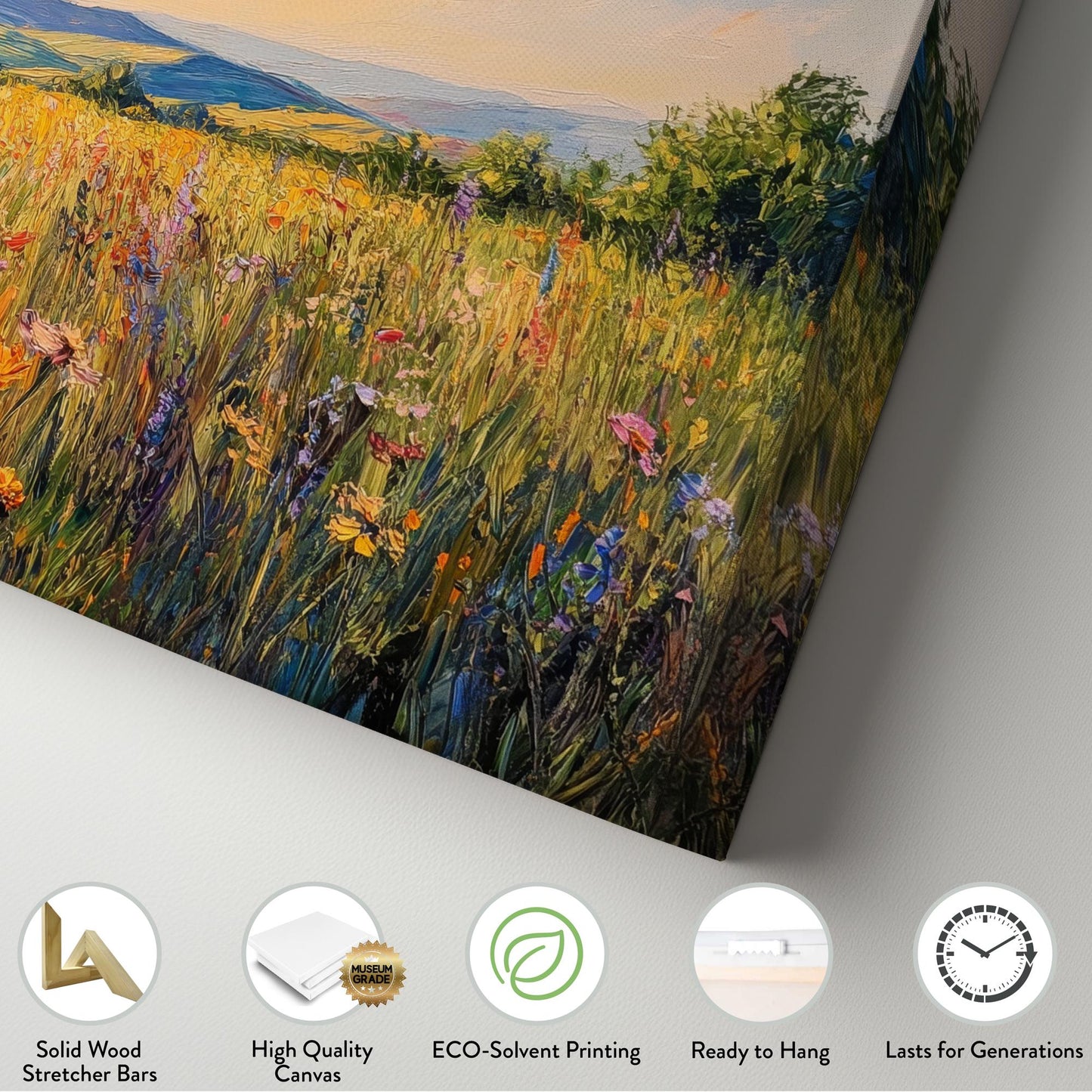 Summer Meadow Impressionism Canvas Art | Palette Knife Impasto Print | Bohemian Farmhouse Wall Art For Living Room Horizontal Art