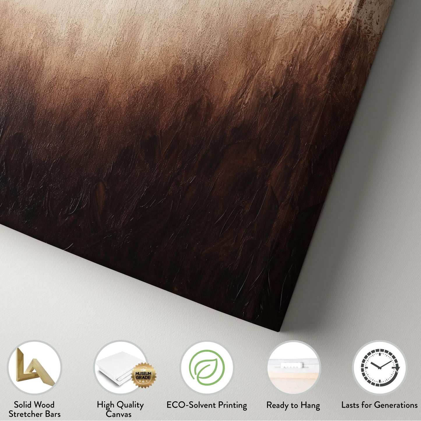 Subtle Ombr Canvas Art | Impasto Textural Print | Biophilic Wall Art For Living Room | Warm Taupe Espresso Art Vertical Canvas
