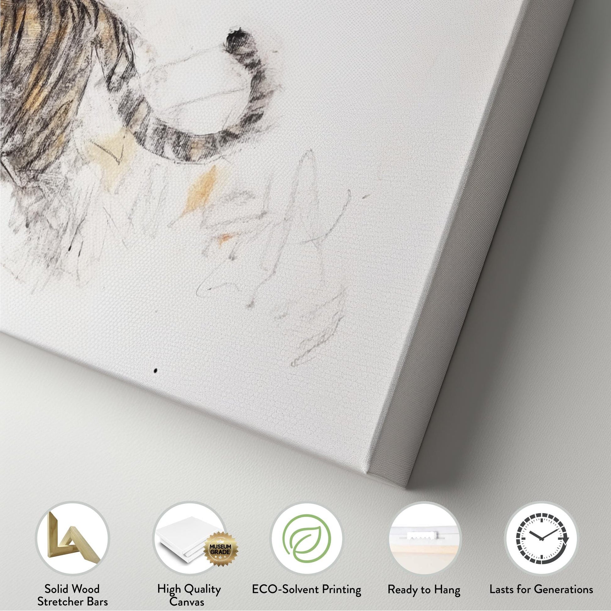 Striking Bengal Tiger Canvas Art | Charcoal Sepia Sketch Print | Bohemian Maximalist Wall Art For Living Room Panoramic Wall Art