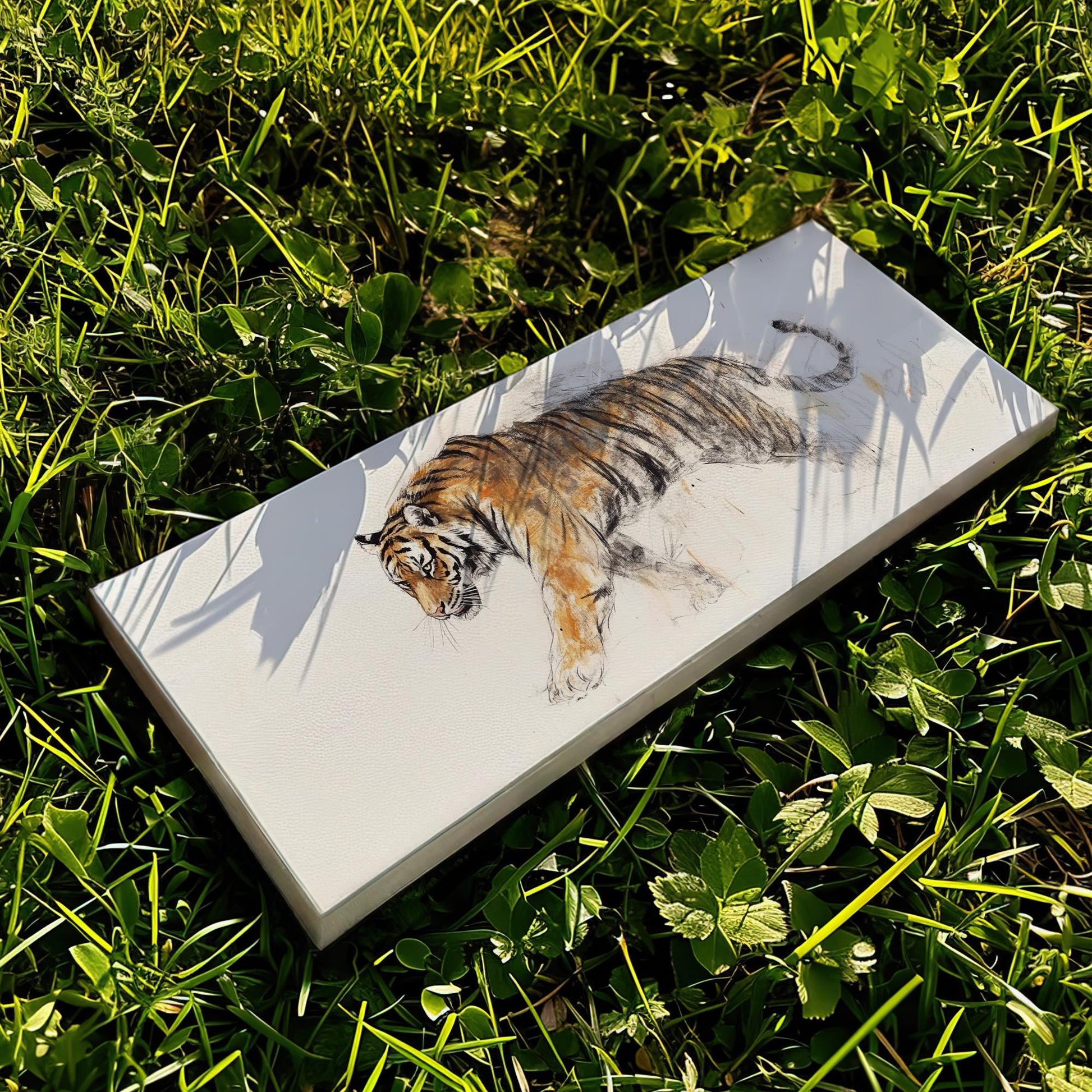 Striking Bengal Tiger Canvas Art | Charcoal Sepia Sketch Print | Bohemian Maximalist Wall Art For Living Room Panoramic Wall Art