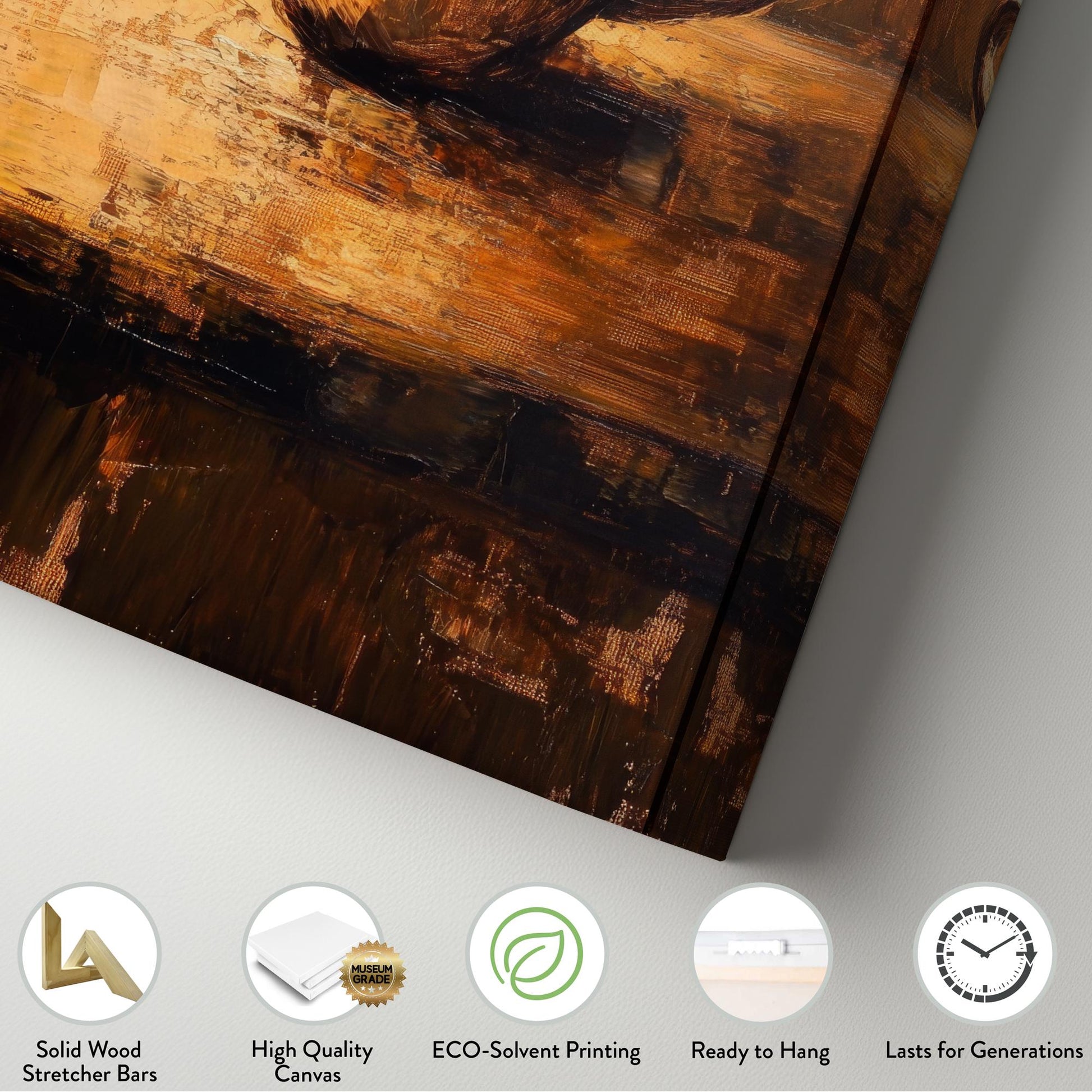 Steaming Coffee Mug Canvas Art | Impasto Painting Print | Bohemian Wall Art For Living Room | Burnt Sienna Art Long Vertical Art