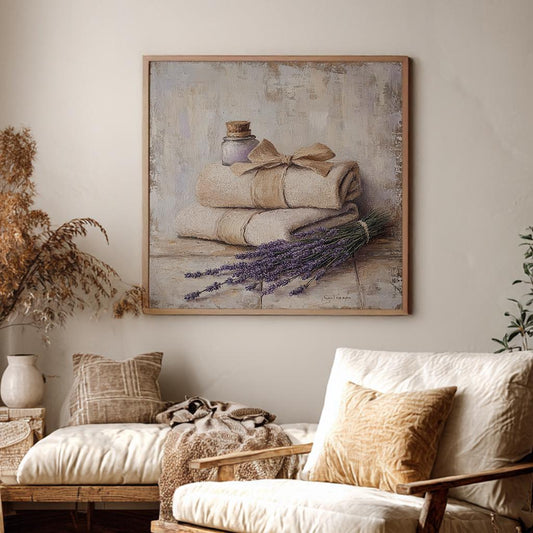 Spa Day Serenity Canvas Art | Impasto Print | Hamptons Wall Art For Bathroom | Oatmeal Milk Art | Coastal Spa Decor Square Canvas Art