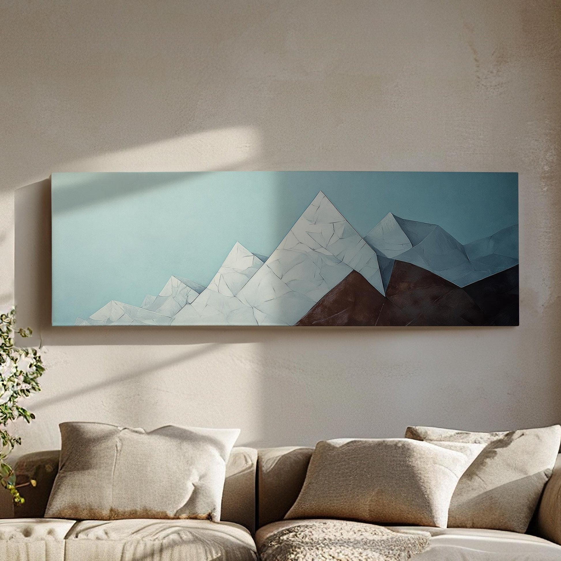 Serene Mountain Range Canvas Art | Impasto Print | Minimalist Wall Art For Living Room | Celestial Blue Redwood Art Panoramic Wall Art