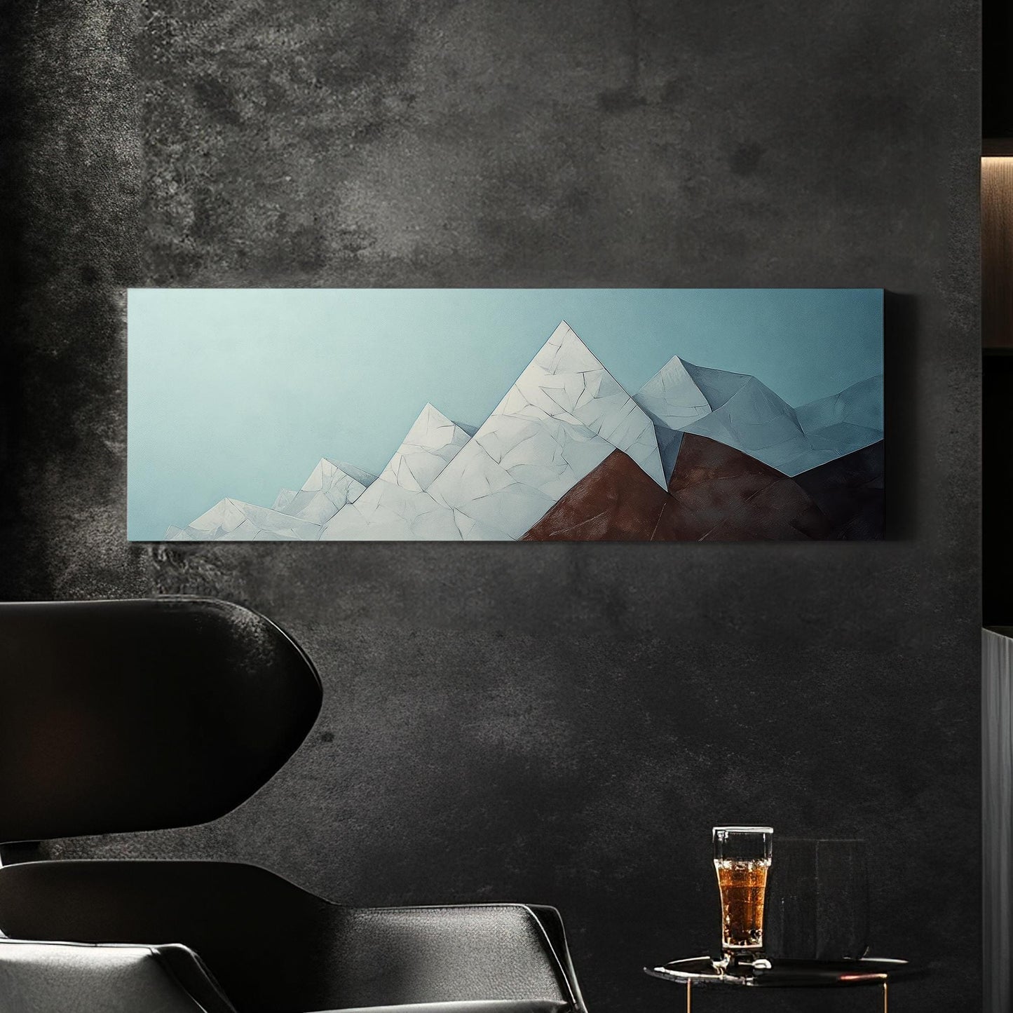 Serene Mountain Range Canvas Art | Impasto Print | Minimalist Wall Art For Living Room | Celestial Blue Redwood Art Panoramic Wall Art