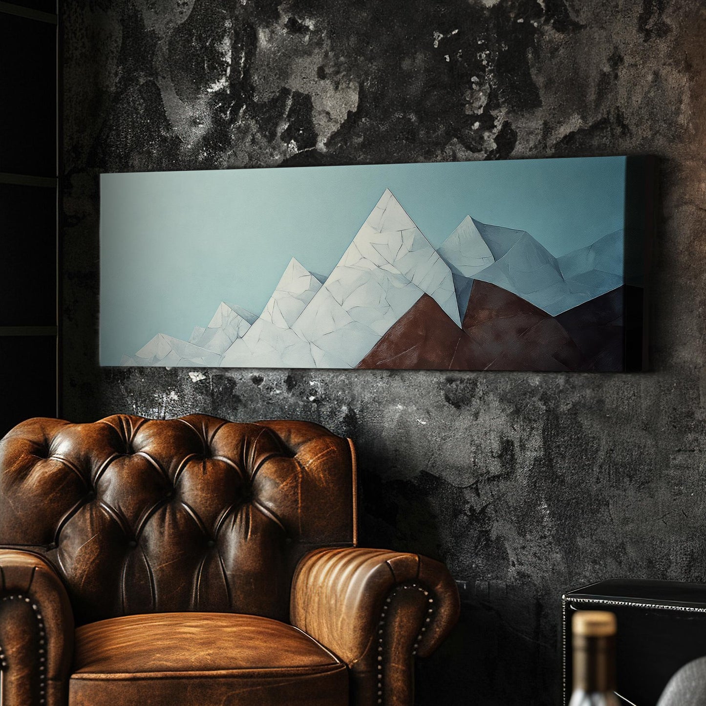 Serene Mountain Range Canvas Art | Impasto Print | Minimalist Wall Art For Living Room | Celestial Blue Redwood Art Panoramic Wall Art