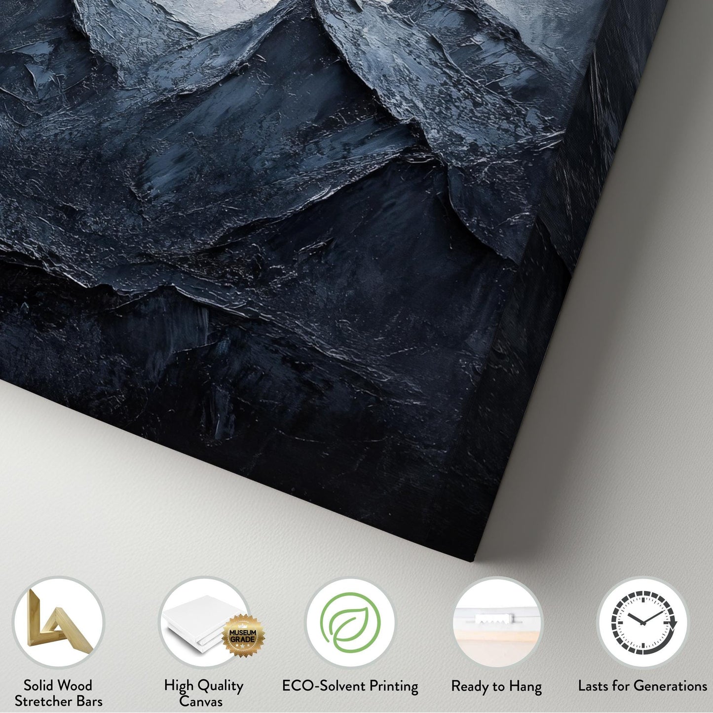 Serene Mountain Range Canvas Art | Impasto Print | Juxtaposition Wall Art For Living Room | Charcoal Gray Art Horizontal Art