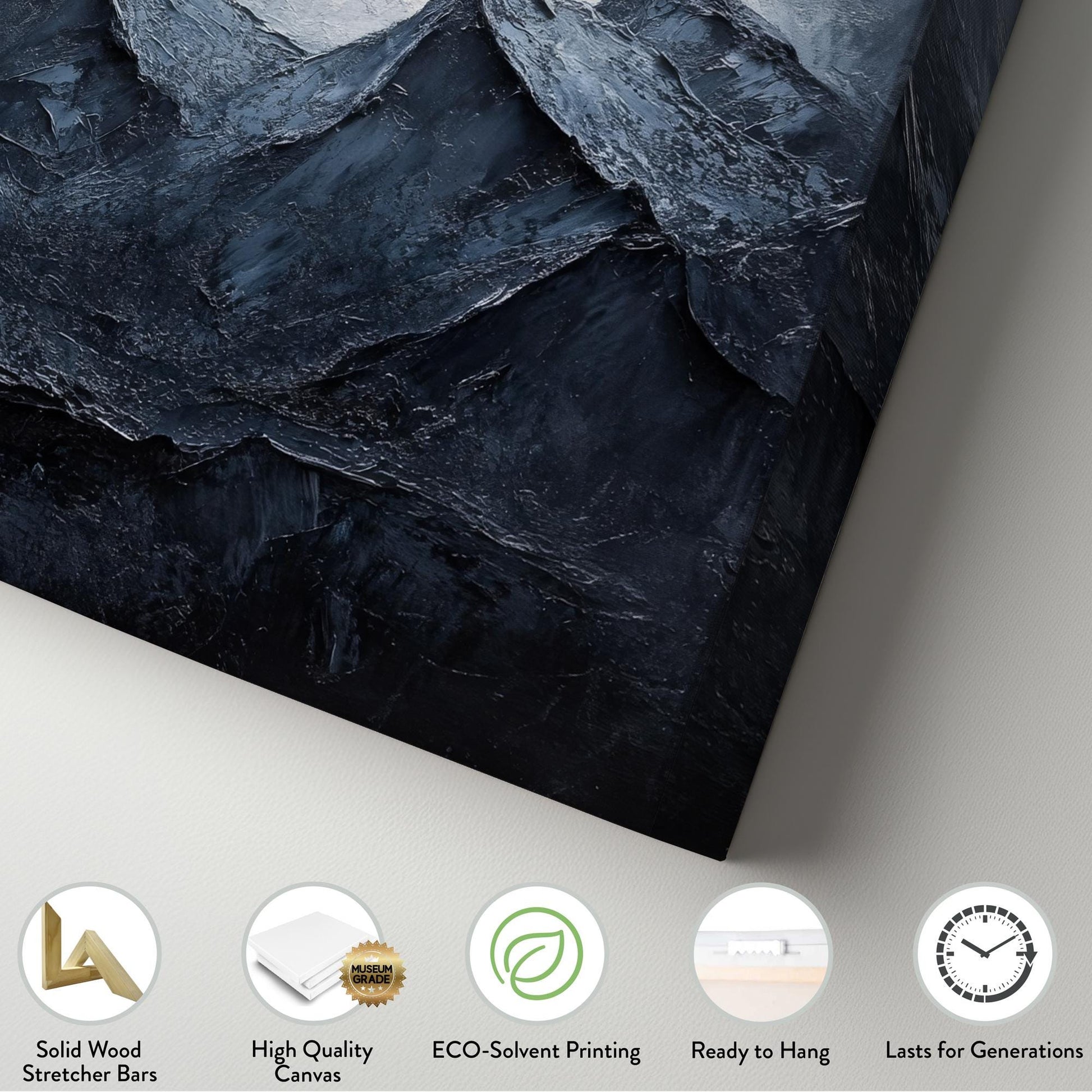 Serene Mountain Range Canvas Art | Impasto Print | Juxtaposition Wall Art For Living Room | Charcoal Gray Art Horizontal Art
