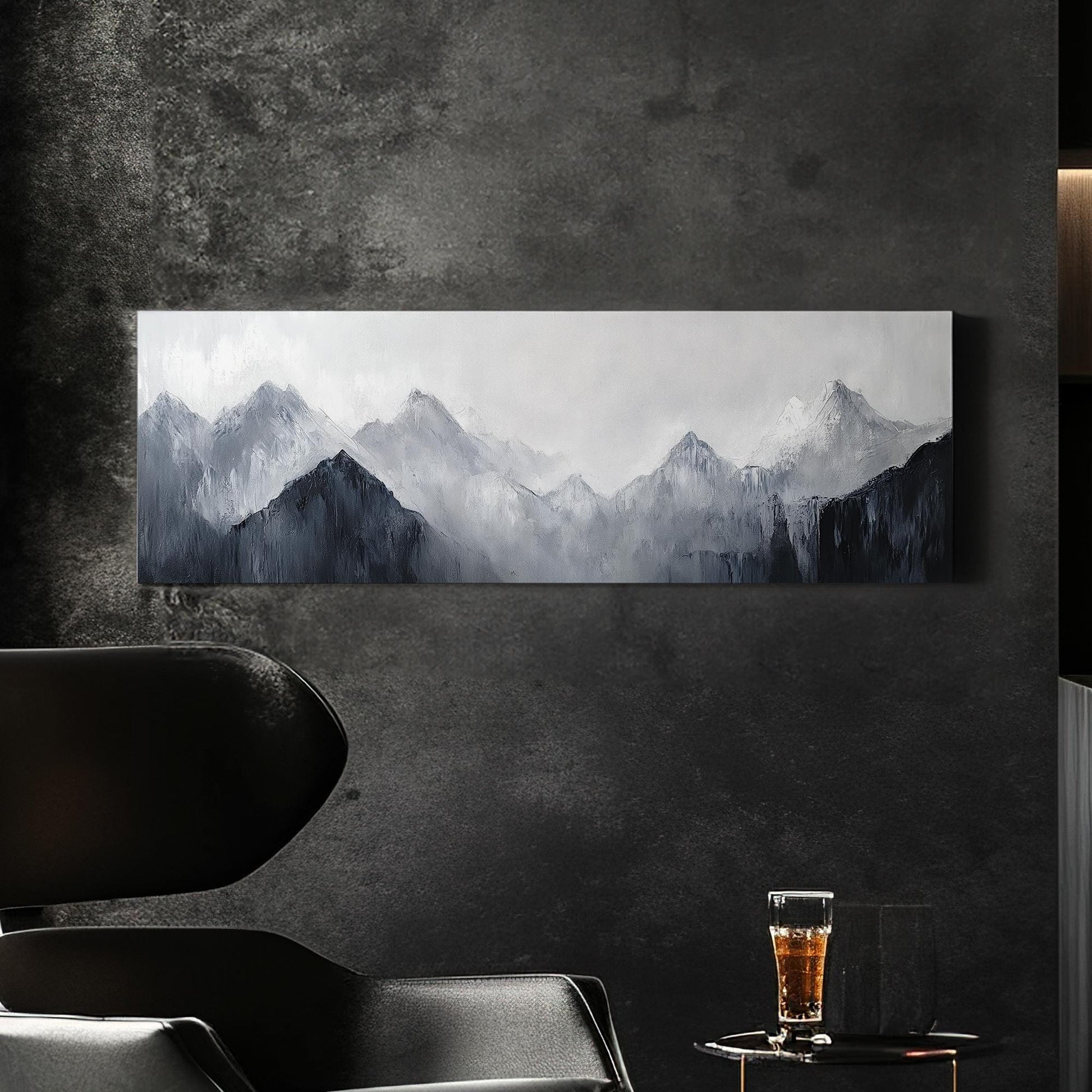 Serene Mountain Range Canvas Art | Impasto Palette Knife Print | Minimalist Wall Art For Living Room Panoramic Wall Art