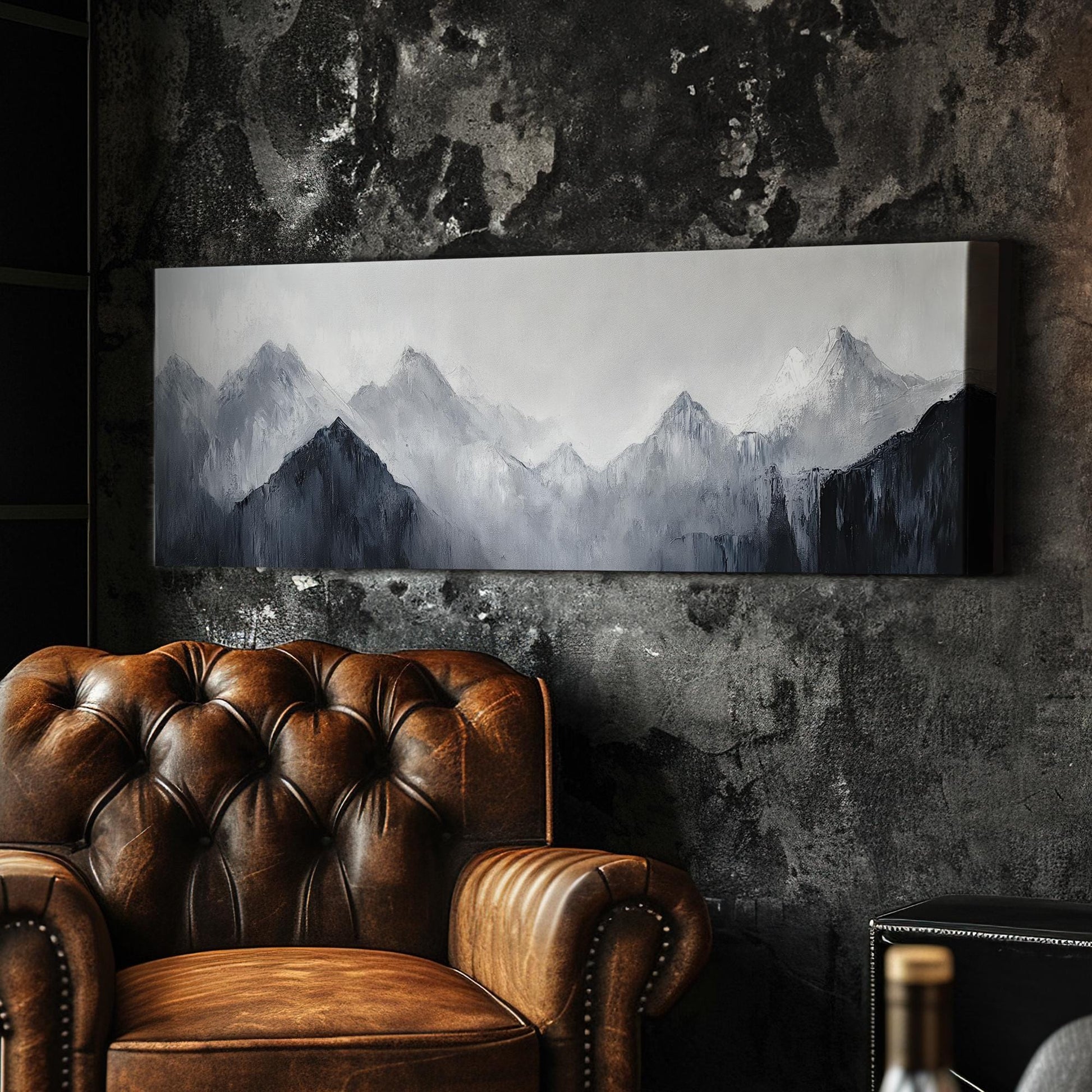 Serene Mountain Range Canvas Art | Impasto Palette Knife Print | Minimalist Wall Art For Living Room Panoramic Wall Art