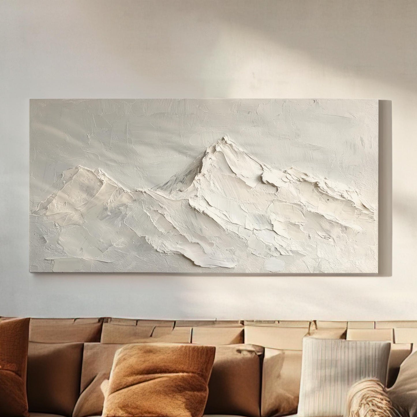 Serene Mountain Range Canvas Art | Impasto Palette Knife Print | Minimalist Wall Art For Living Room Horizontal Art