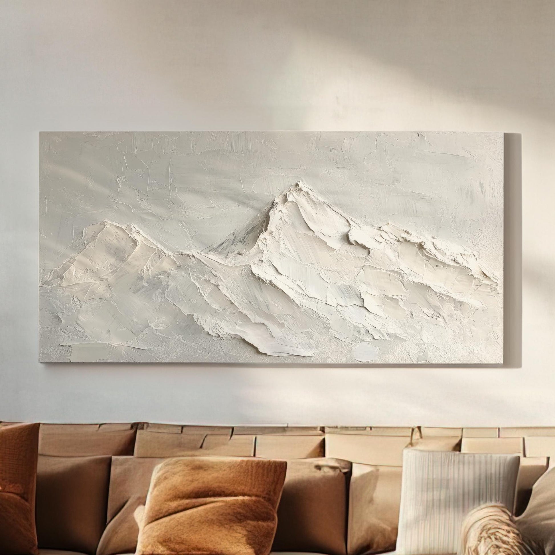 Serene Mountain Range Canvas Art | Impasto Palette Knife Print | Minimalist Wall Art For Living Room Horizontal Art