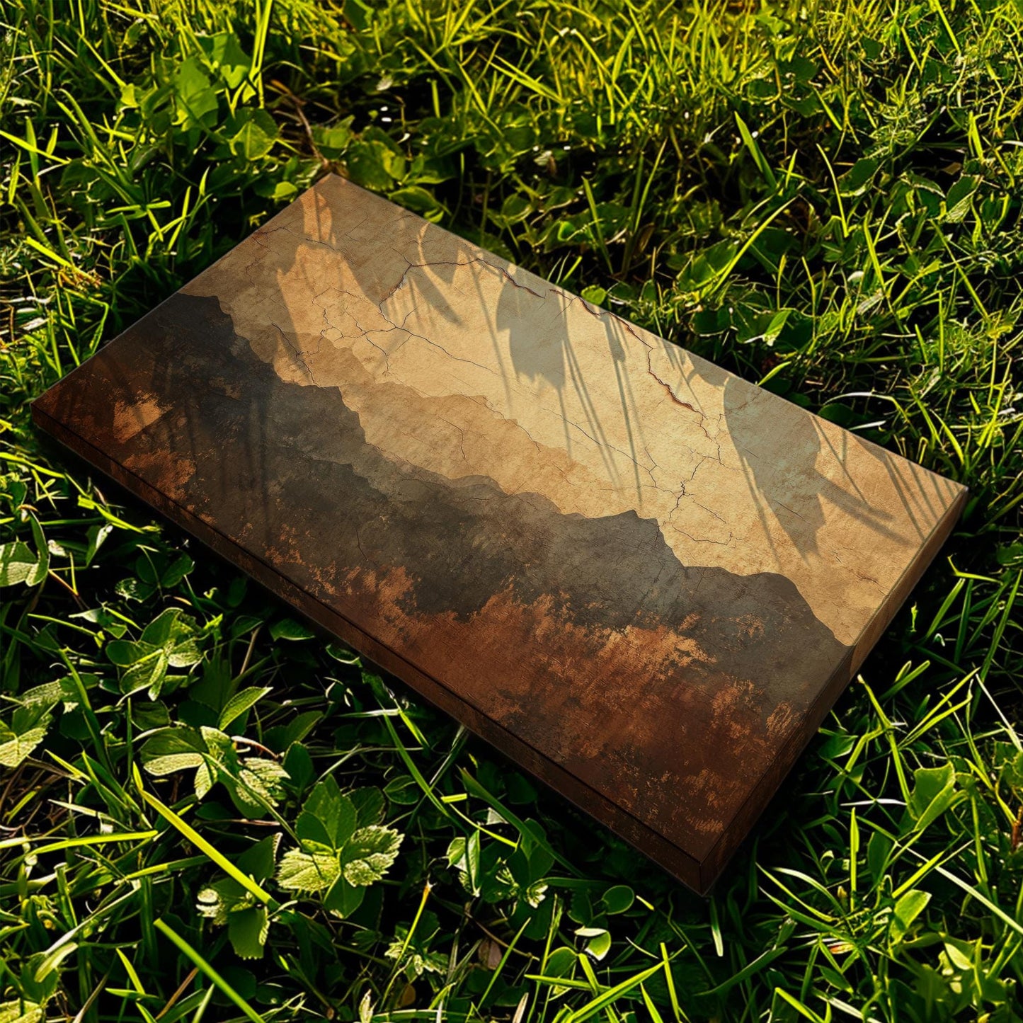 Serene Mountain Range Canvas Art | Distressed Ink Print | Wabi Sabi Wall Art For Living Room | Antique Gold Art Horizontal Art