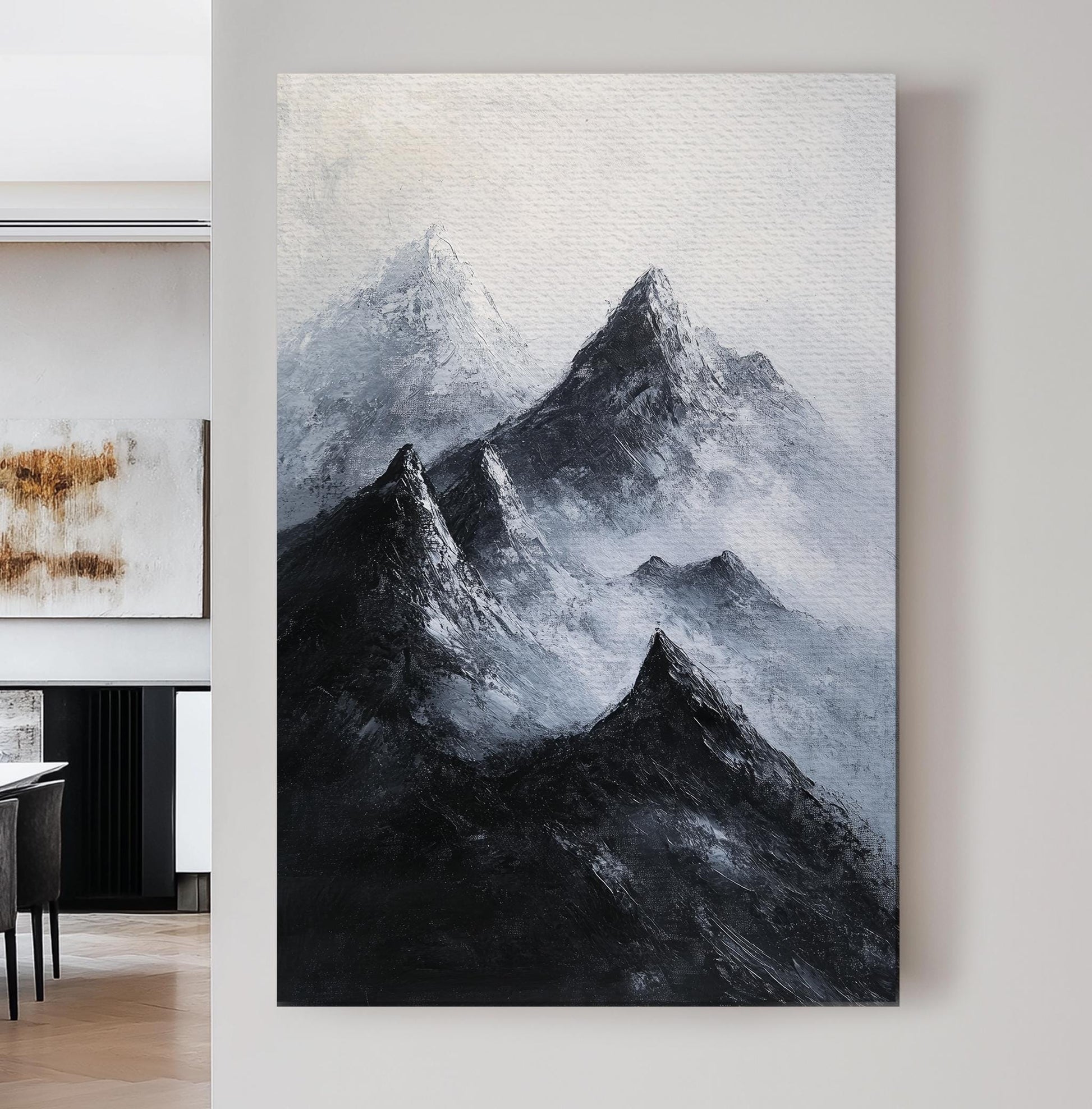 Serene Mountain Peak Canvas Art | Impasto Palette Knife Print | Juxtaposition Wall Art For Living Room Vertical Canvas