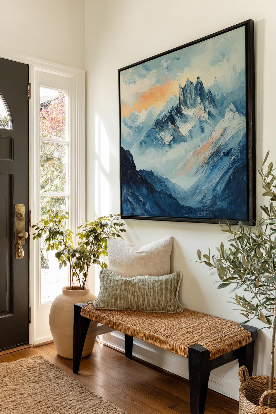 Serene Mountain Majesty Canvas Art | Impasto Palette Knife Print | Minimalist Wall Art For Living Room Square Canvas Art