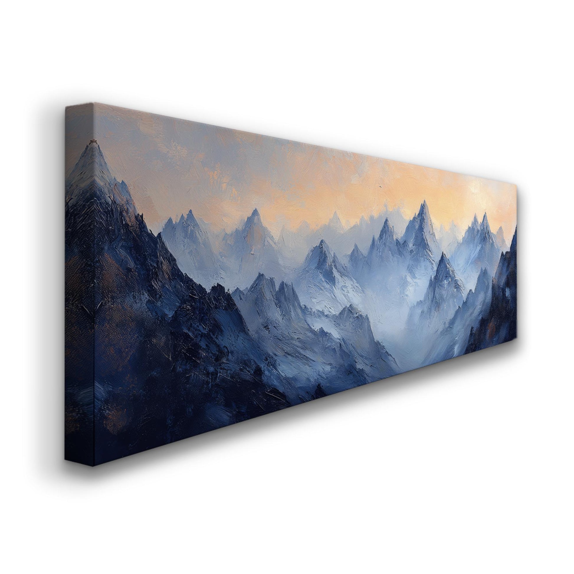 Serene Mountain Majesty Canvas Art | Impasto Impressionism Print | Japandi Wall Art For Living Room Panoramic Wall Art