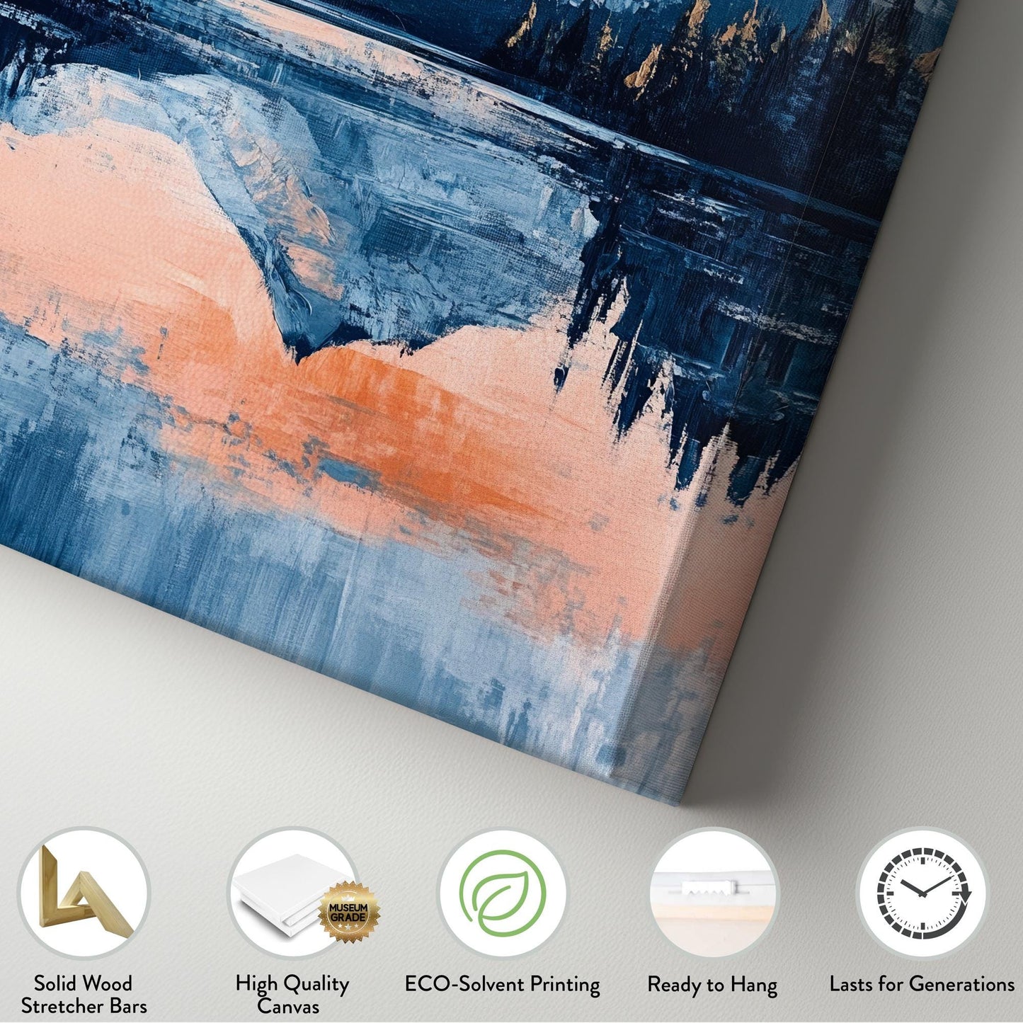 Serene Mountain Lake Canvas Art | Impasto Print | Tranquil Modern Wall Art For Living Room | Blush Pink Naval Art Vertical Canvas