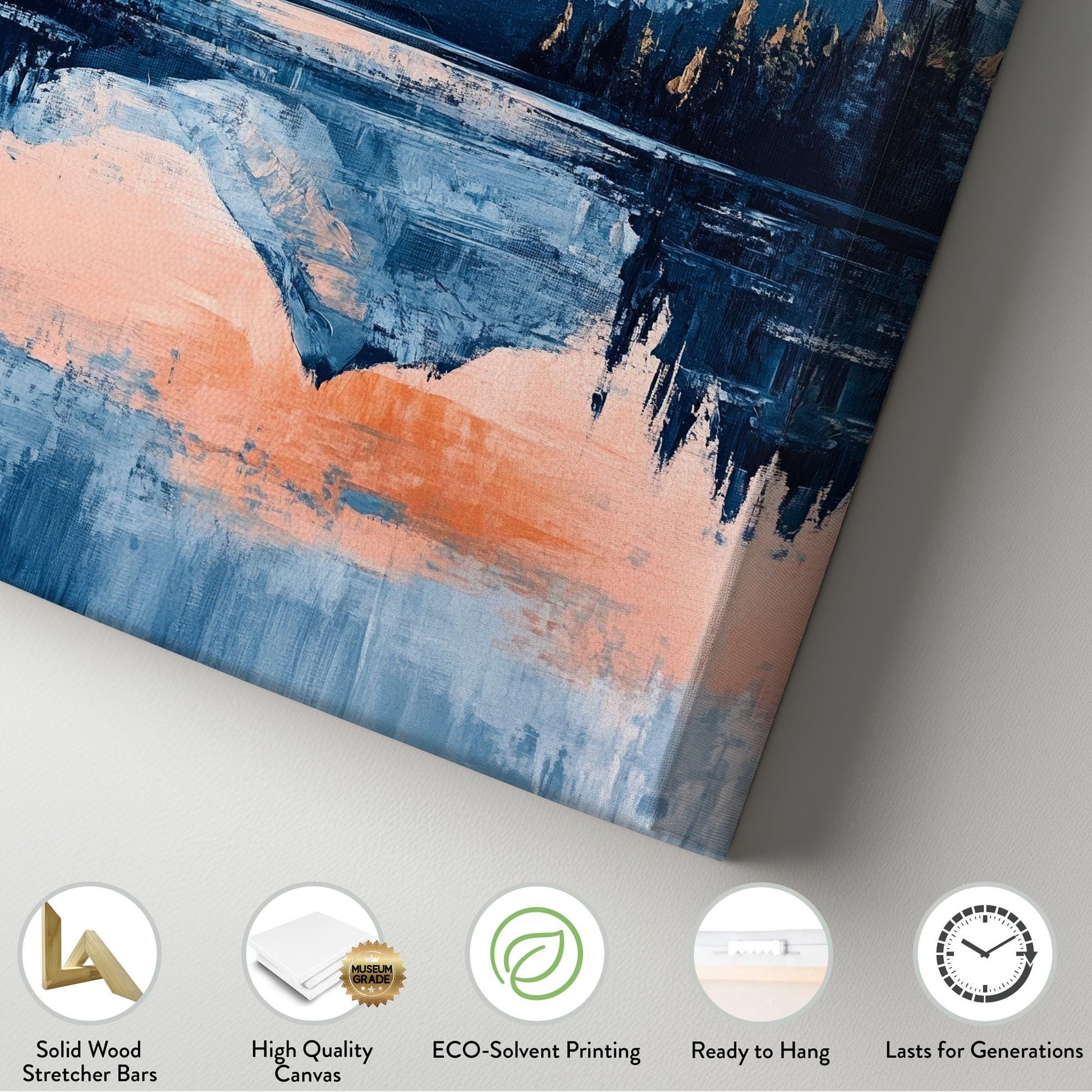 Serene Mountain Lake Canvas Art | Impasto Print | Tranquil Modern Wall Art For Living Room | Blush Pink Naval Art Vertical Canvas
