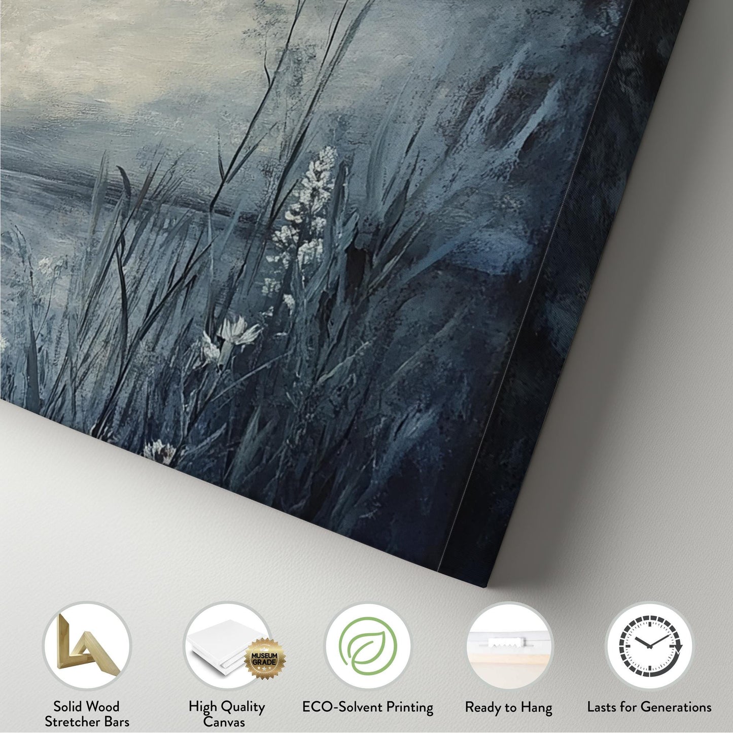 Serene Moonlit Lake Canvas Art | Impasto Textural Print | Tranquil Coastal Wall Art For Living Room Panoramic Wall Art