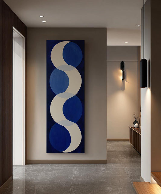 Serene Moonlit Circles Canvas Art | Abstract Expressionism Print | Mid Century Modern Wall Art For Living Room Long Vertical Art