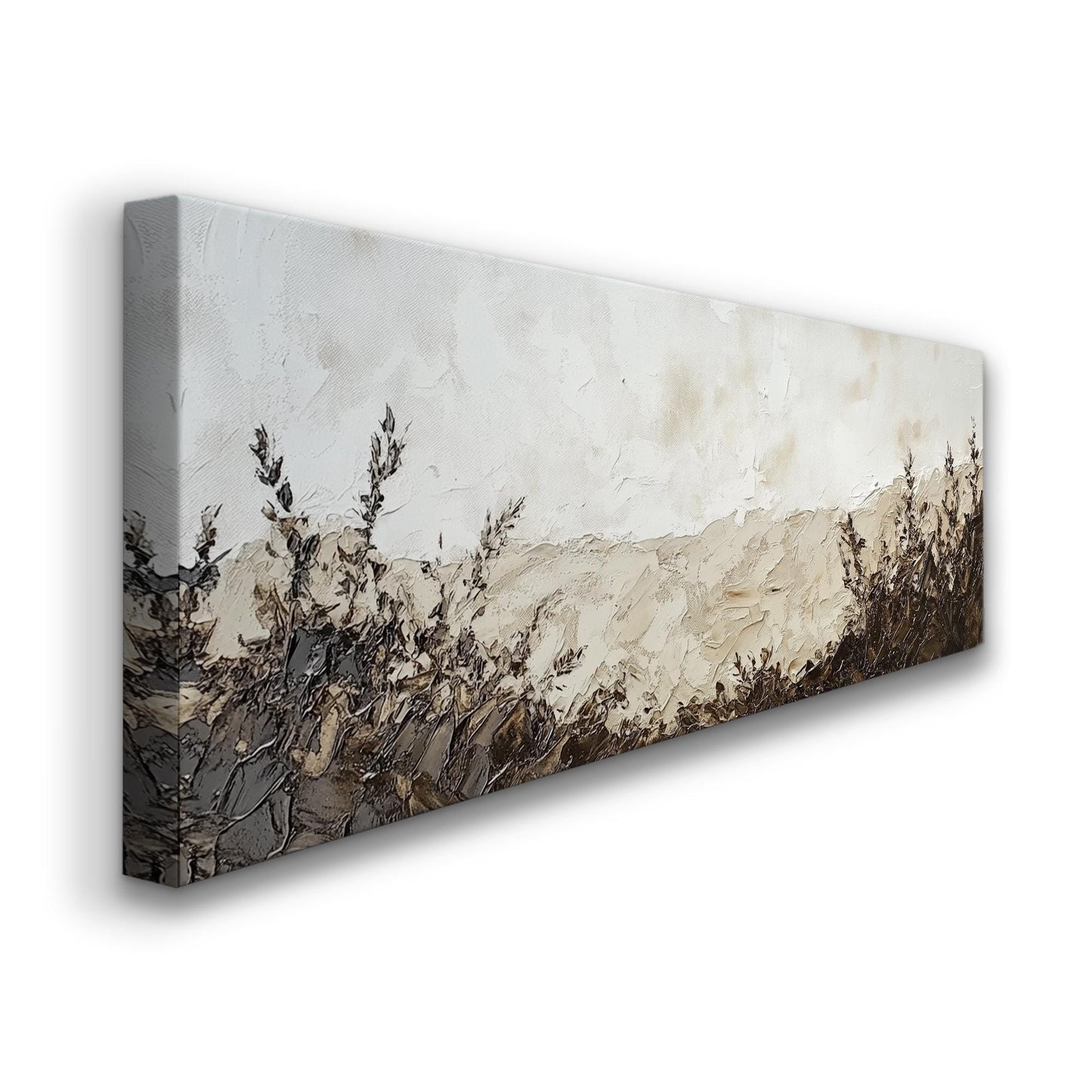 Serene Meadow Landscape Canvas Art | Impasto Palette Knife Print | Minimalist Wall Art For Living Room Panoramic Wall Art
