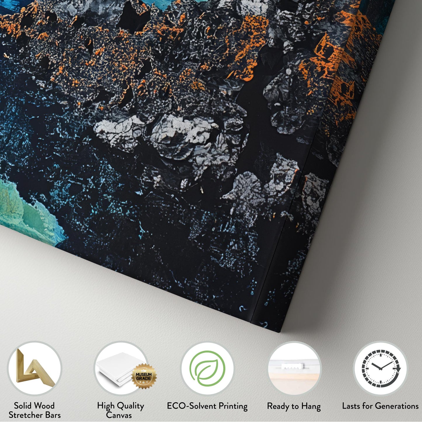 Serene Cove Canvas Art | Impasto Print | Coastal Minimalist Wall Art For Living Room | Tangerine Sunset Art Square Canvas Art