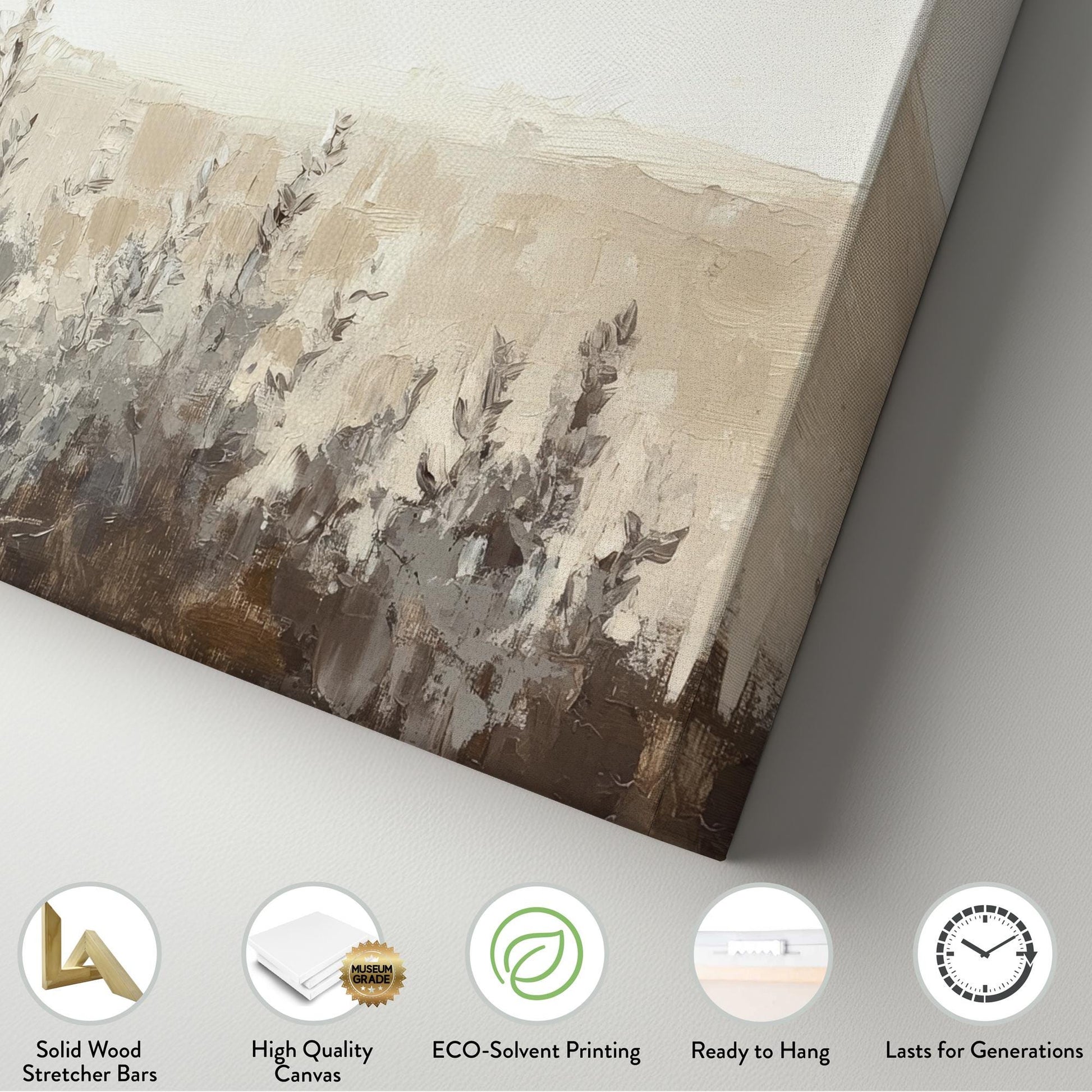Neutral Botanicals Canvas Art | Impasto Print | Minimalist Wall Art For Living Room | Greige Oyster Art Horizontal Art