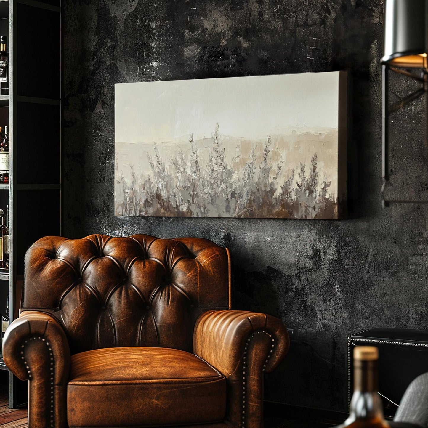 Neutral Botanicals Canvas Art | Impasto Print | Minimalist Wall Art For Living Room | Greige Oyster Art Horizontal Art