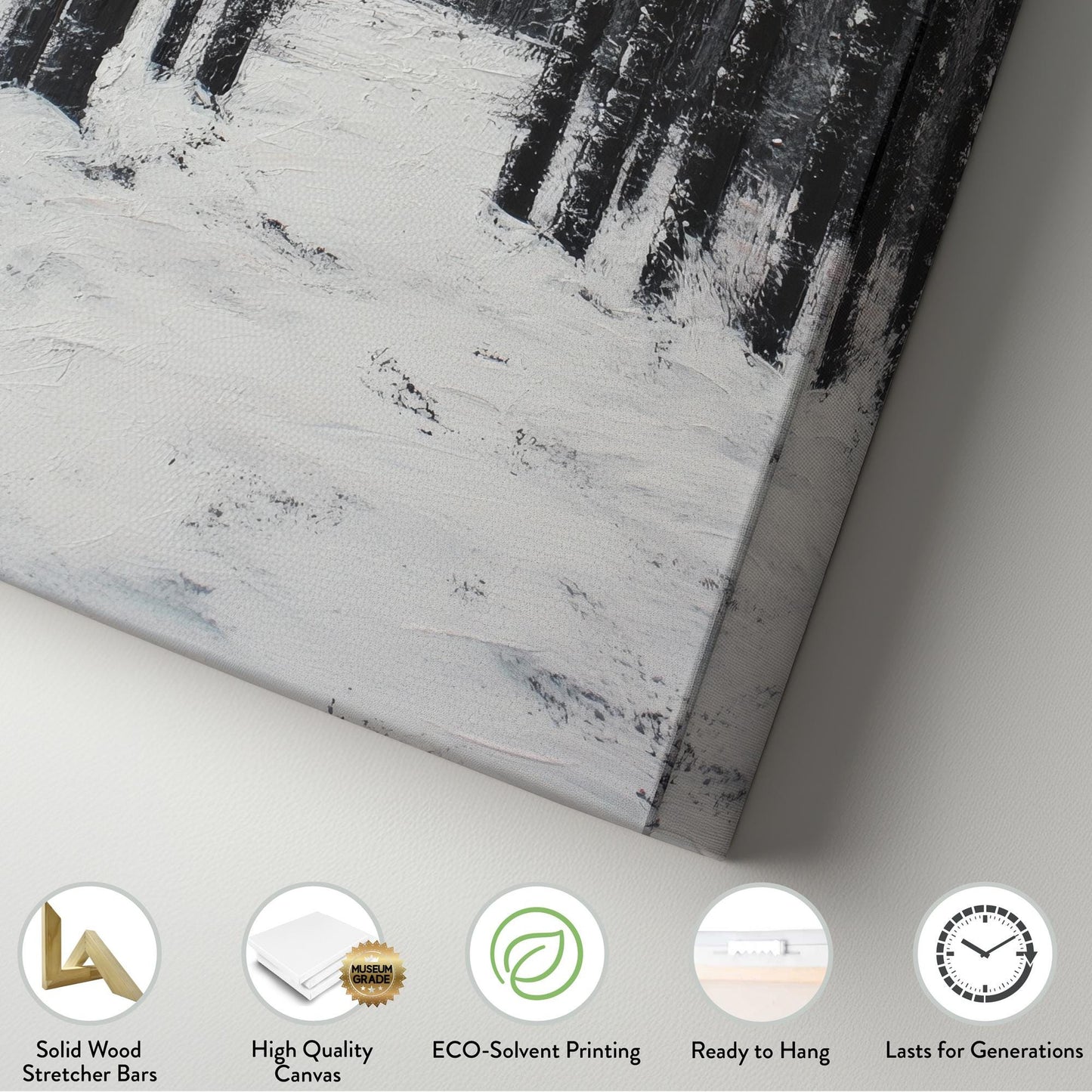 Winter Birch Forest Canvas Art | Impasto Print | Minimalist Wall Art For Living Room | Blush Pink Charcoal Art Long Vertical Art