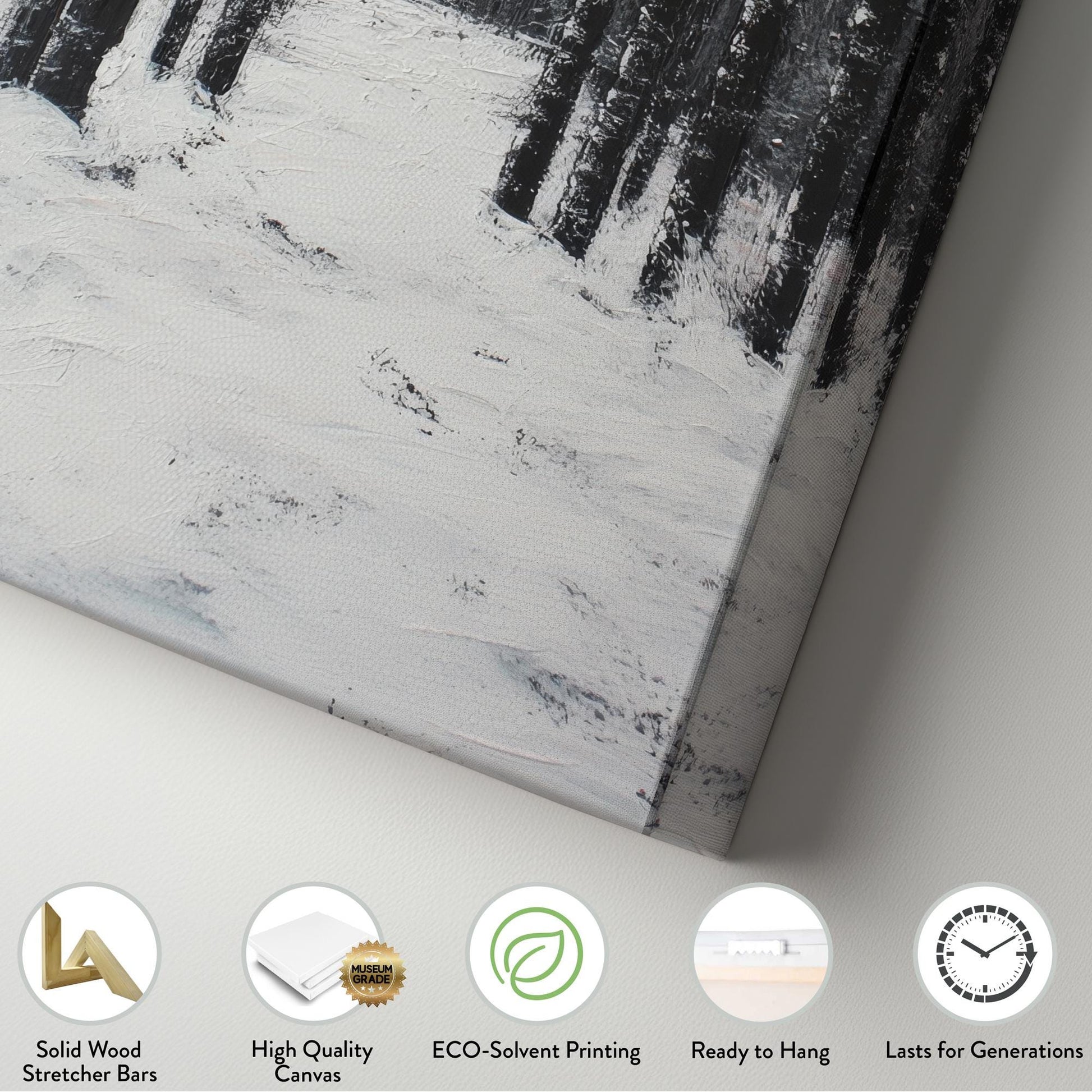 Winter Birch Forest Canvas Art | Impasto Print | Minimalist Wall Art For Living Room | Blush Pink Charcoal Art Long Vertical Art