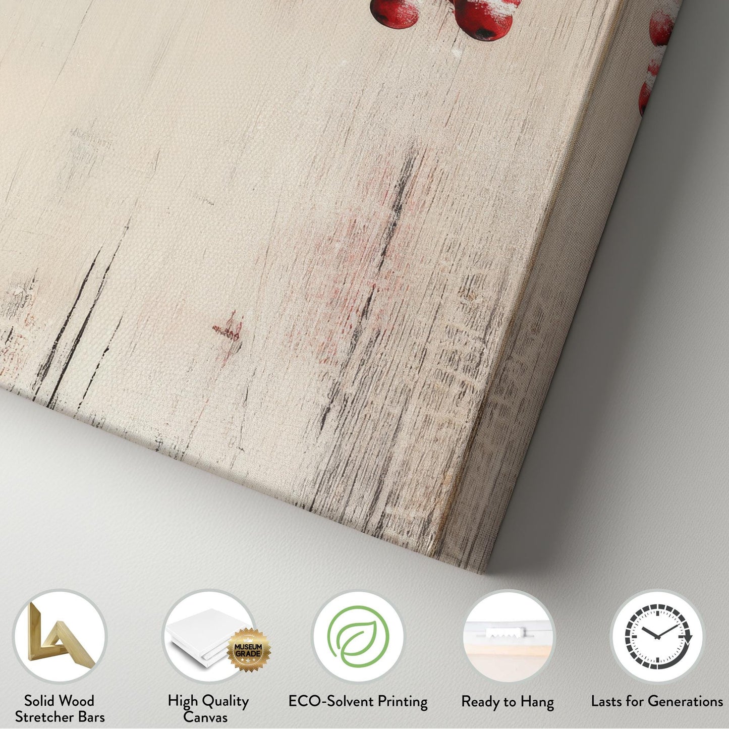 Winter Berries Snowfall Canvas Art | Impasto Print | Bohemian Wall Art For Living Room | Creamy Oyster Art Long Vertical Art