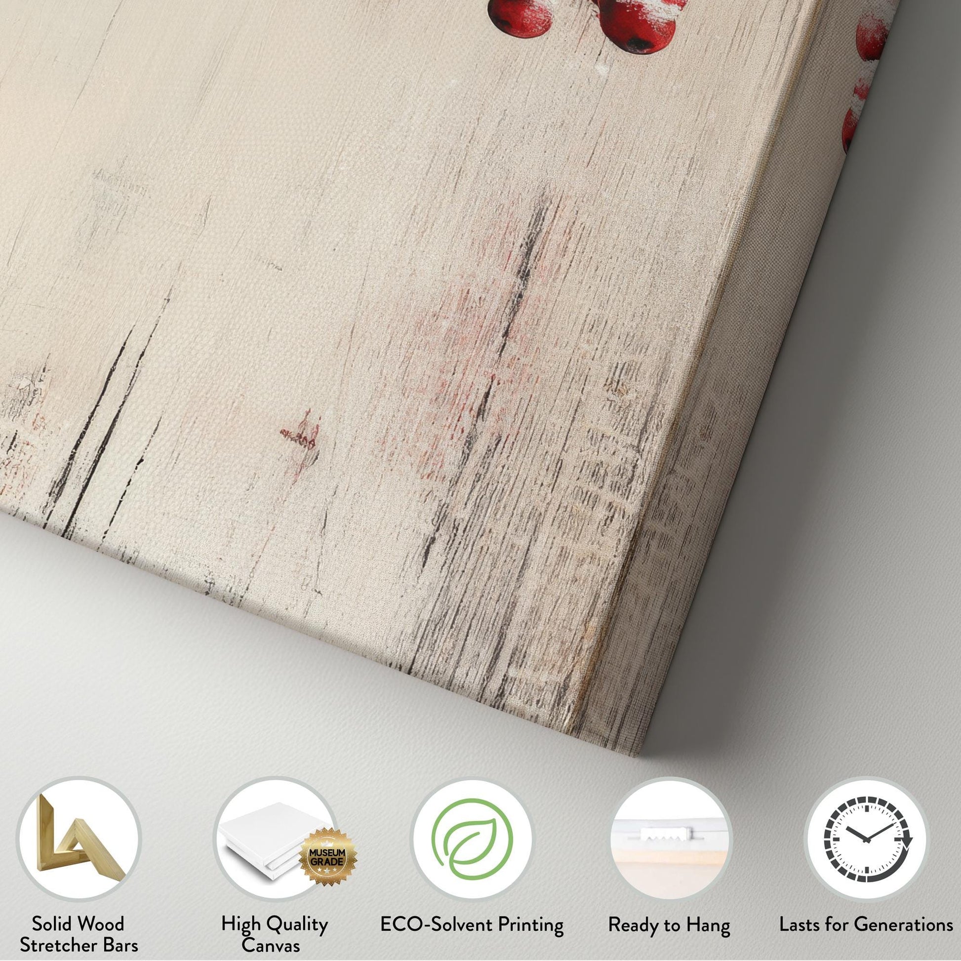 Winter Berries Snowfall Canvas Art | Impasto Print | Bohemian Wall Art For Living Room | Creamy Oyster Art Long Vertical Art