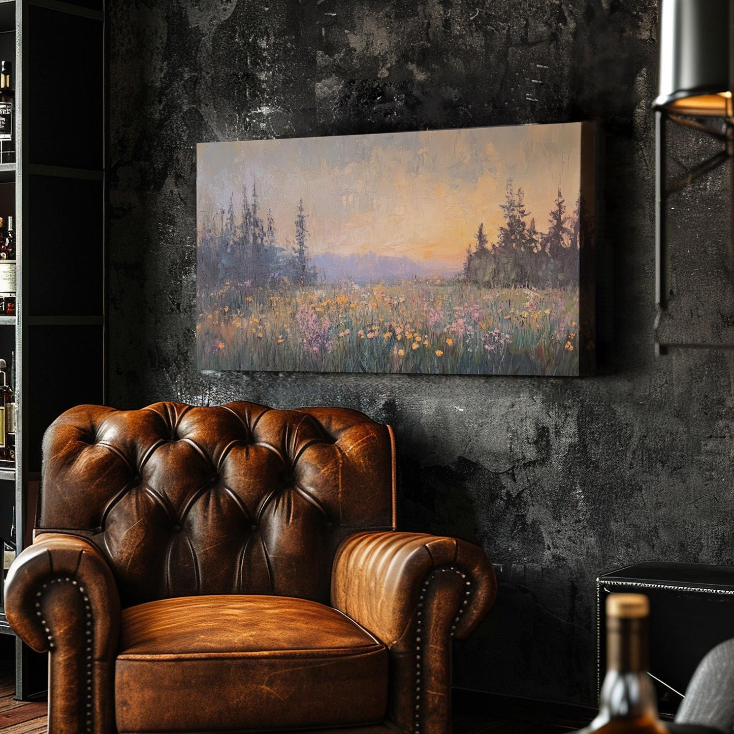 Sunset Meadow Impressionist Canvas Art | Impasto Painting Print | Biophilic Wall Art For Living Room Horizontal Art