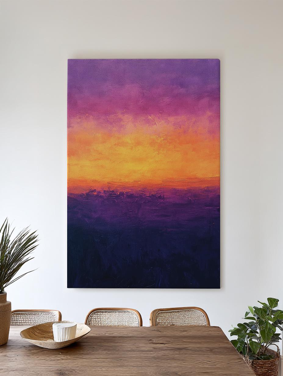 Sunset Hues Canvas Art | Impasto Palette Knife Print | Bohemian Maximalist Wall Art For Living Room | Amethyst Twilight Art Vertical Canvas