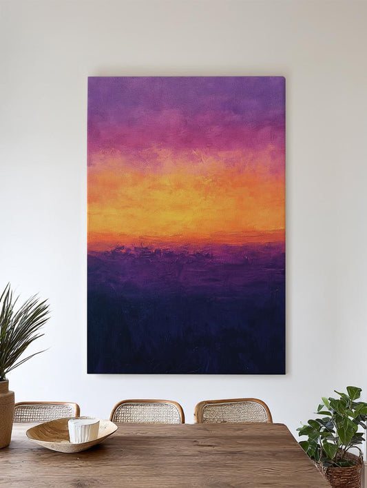 Sunset Hues Canvas Art | Impasto Palette Knife Print | Bohemian Maximalist Wall Art For Living Room | Amethyst Twilight Art Vertical Canvas