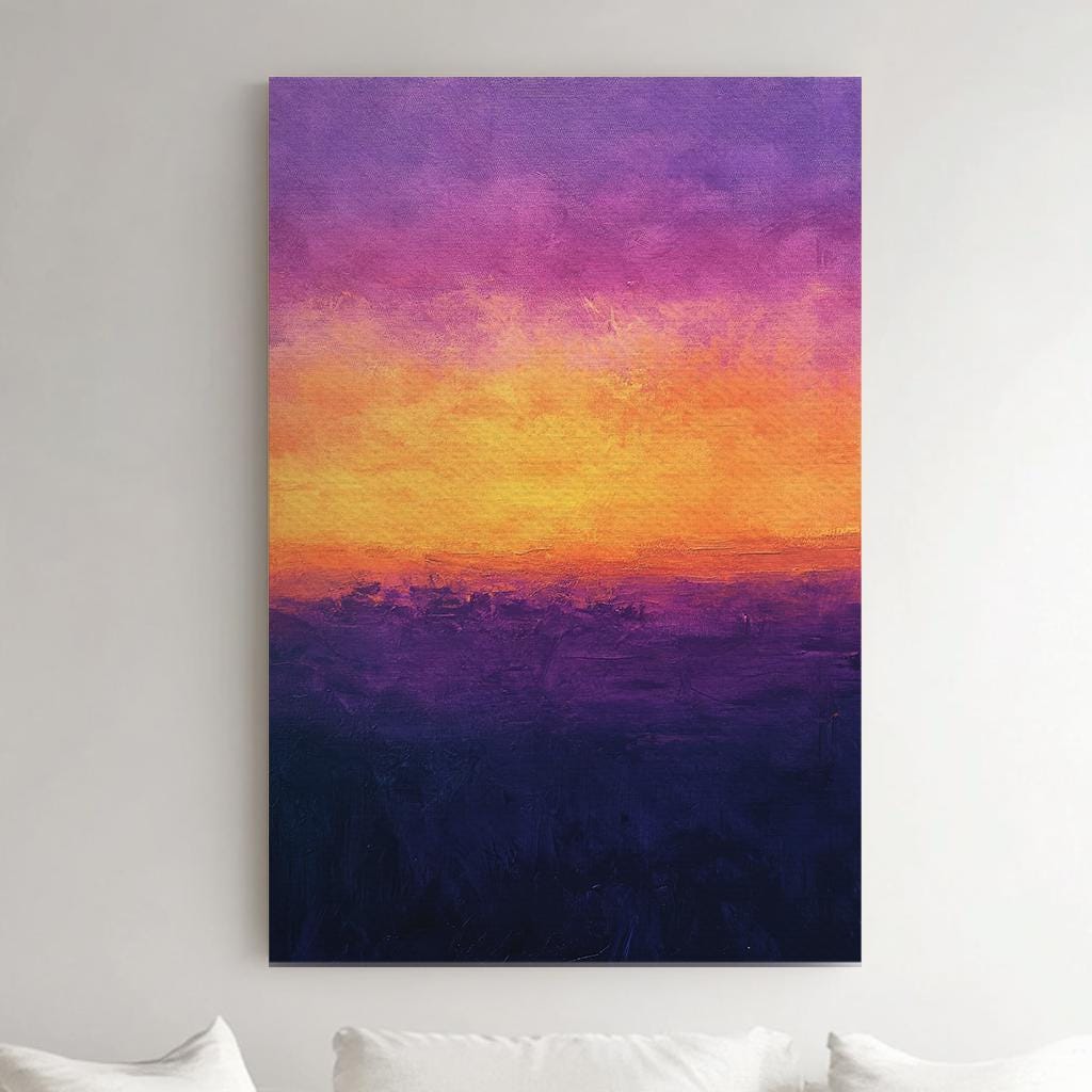 Sunset Hues Canvas Art | Impasto Palette Knife Print | Bohemian Maximalist Wall Art For Living Room | Amethyst Twilight Art Vertical Canvas