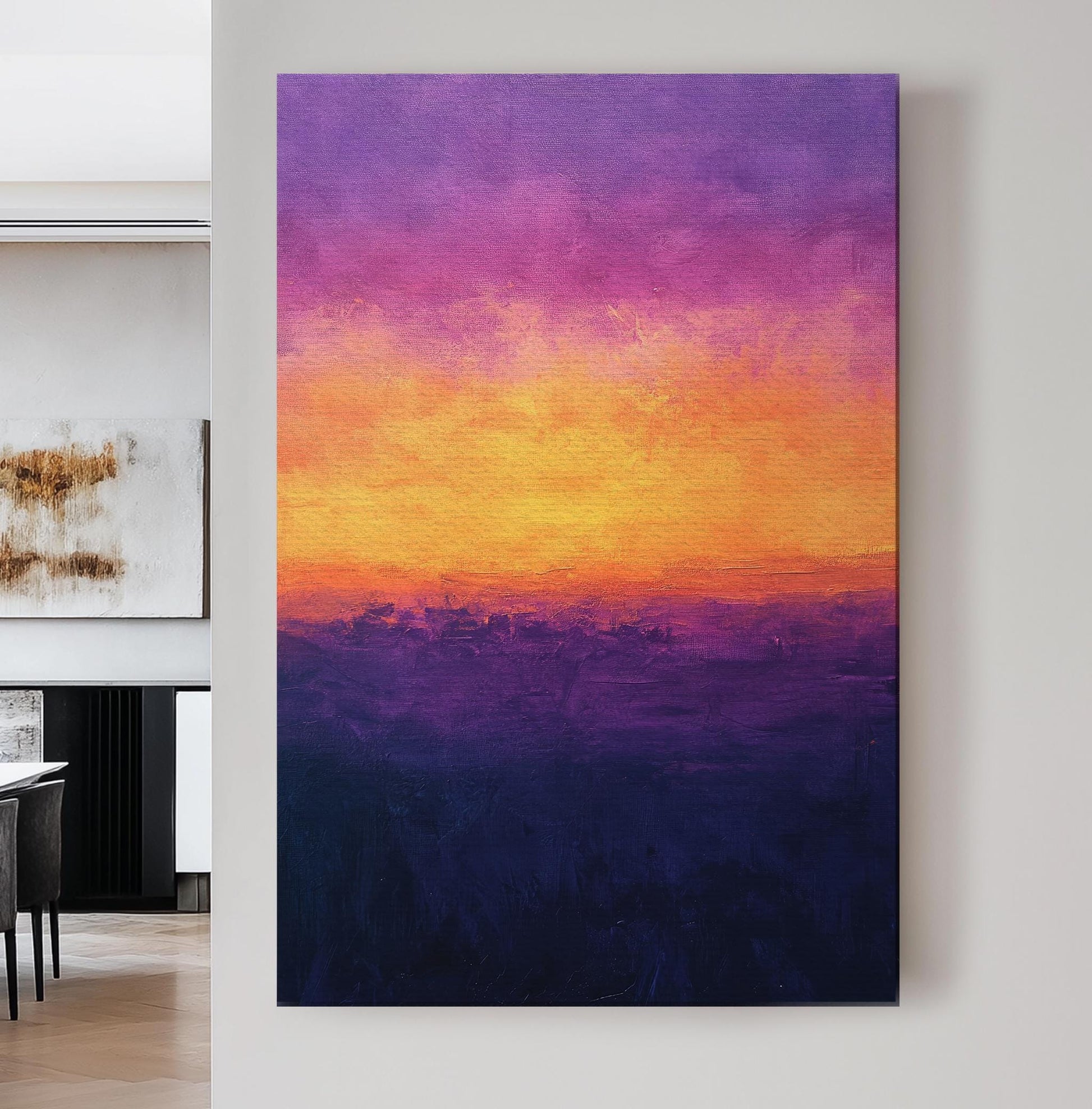 Sunset Hues Canvas Art | Impasto Palette Knife Print | Bohemian Maximalist Wall Art For Living Room | Amethyst Twilight Art Vertical Canvas