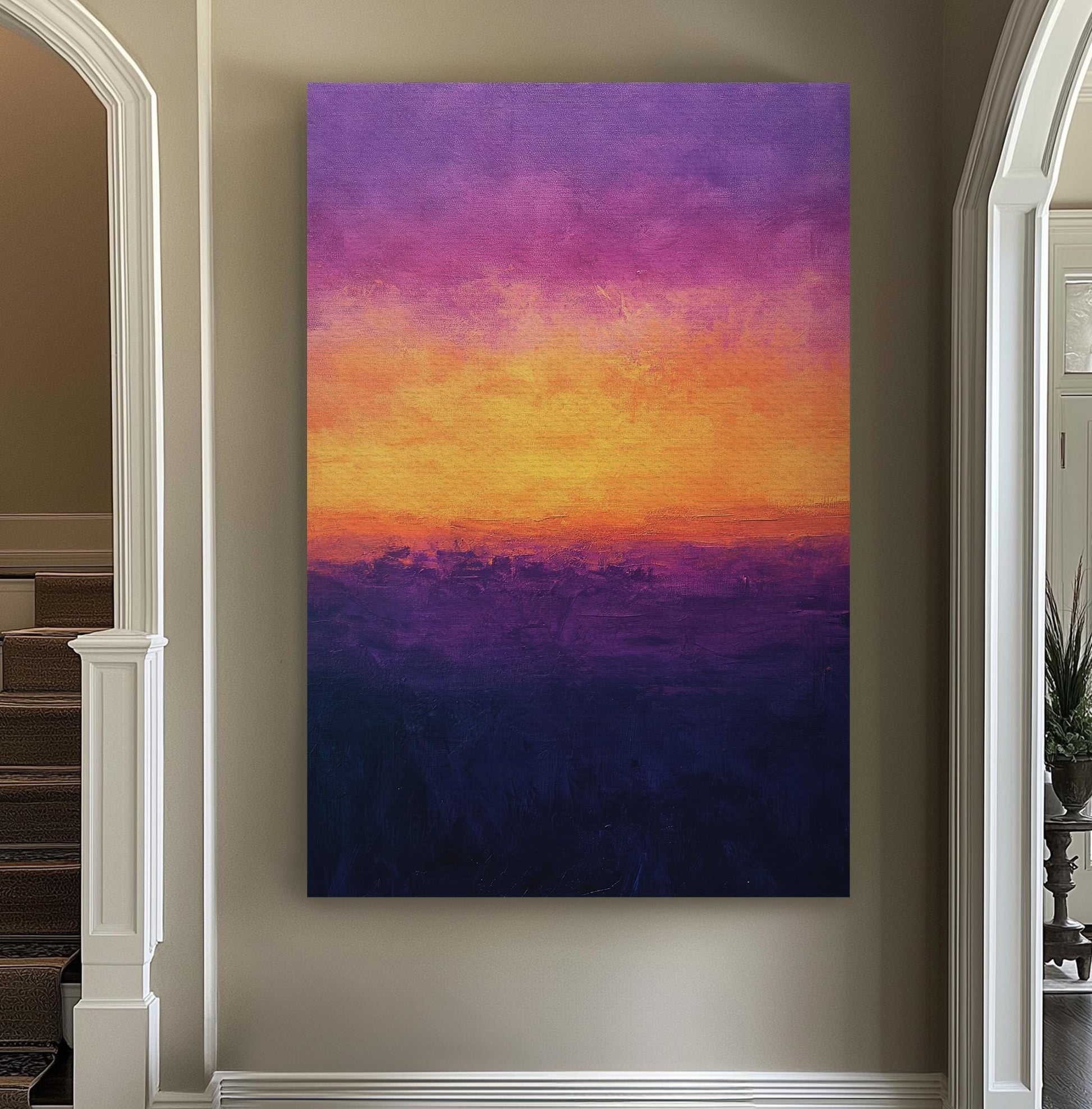 Sunset Hues Canvas Art | Impasto Palette Knife Print | Bohemian Maximalist Wall Art For Living Room | Amethyst Twilight Art Vertical Canvas