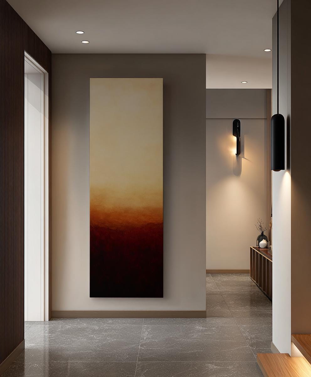 Sunset Gradient Canvas Art | Abstract Ombre Print | Minimalist Wall Art For Living Room | Burnt Sienna Cream Art Long Vertical Art