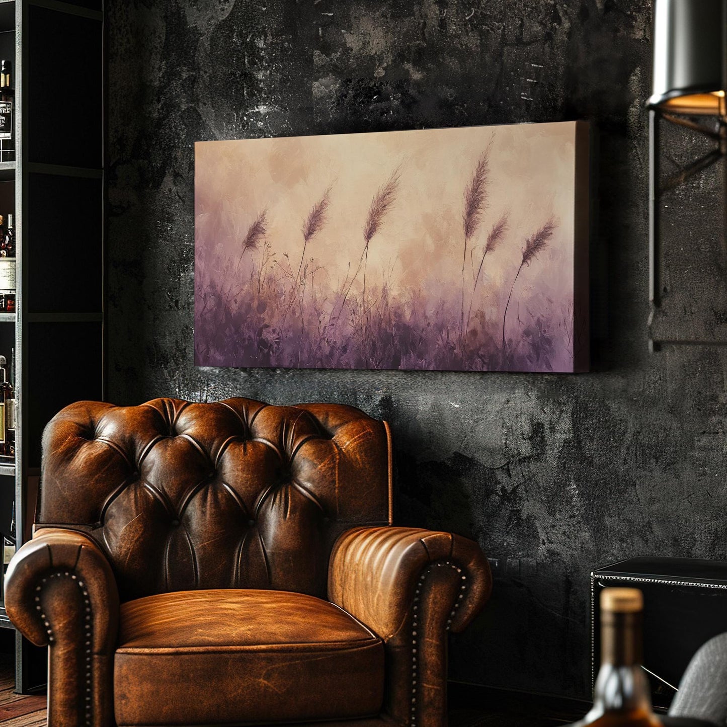 Serene Pampas Grass Canvas Art | Impasto Brushstroke Print | Bohemian Wall Art For Living Room | Mauve and Blush Art Horizontal Art