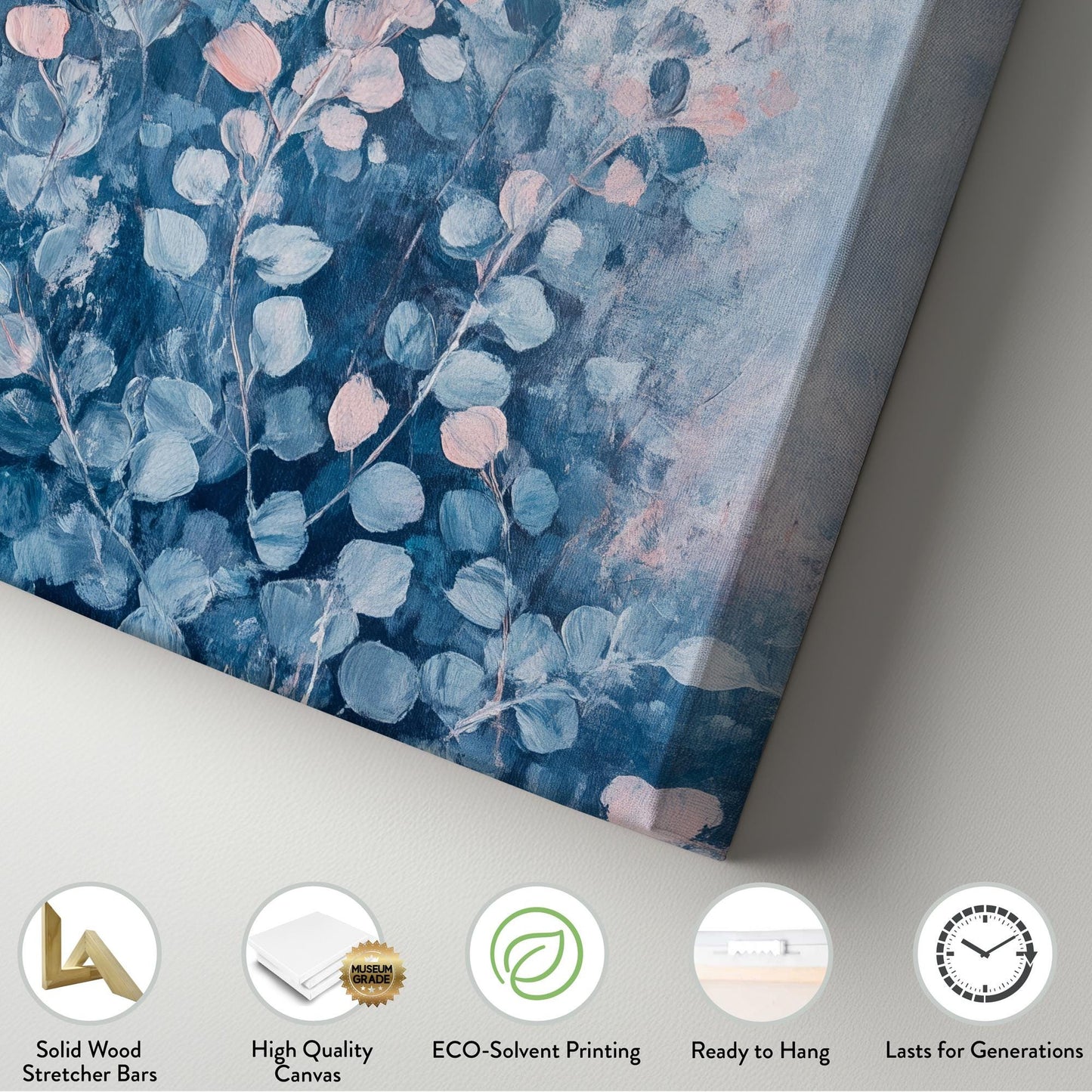 Serene Eucalyptus Botanical Canvas Art | Impasto Print | Tranquil Coastal Wall Art For Living Room | Powder Blue Seafoam Art Vertical Canvas