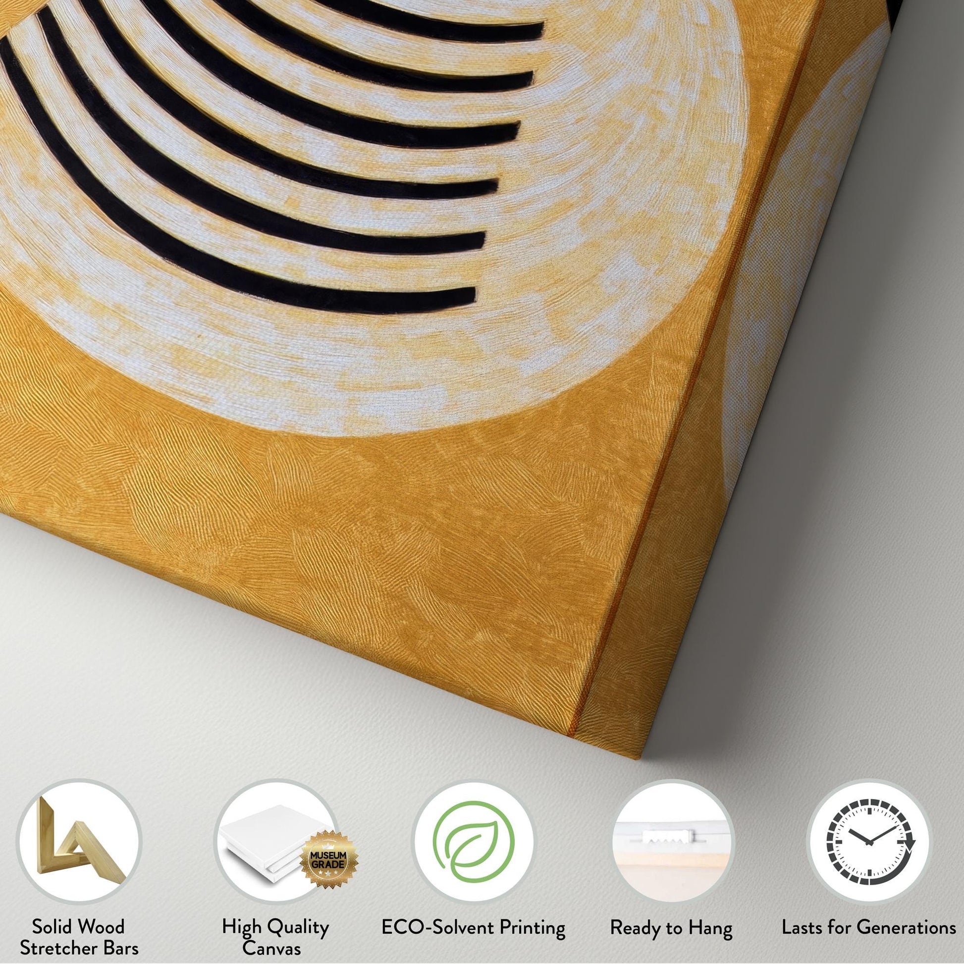 Optic Art Canvas Art | Concentric Circles Print | Mid Century Modern Wall Art For Living Room | Champagne Gold Art Long Vertical Art