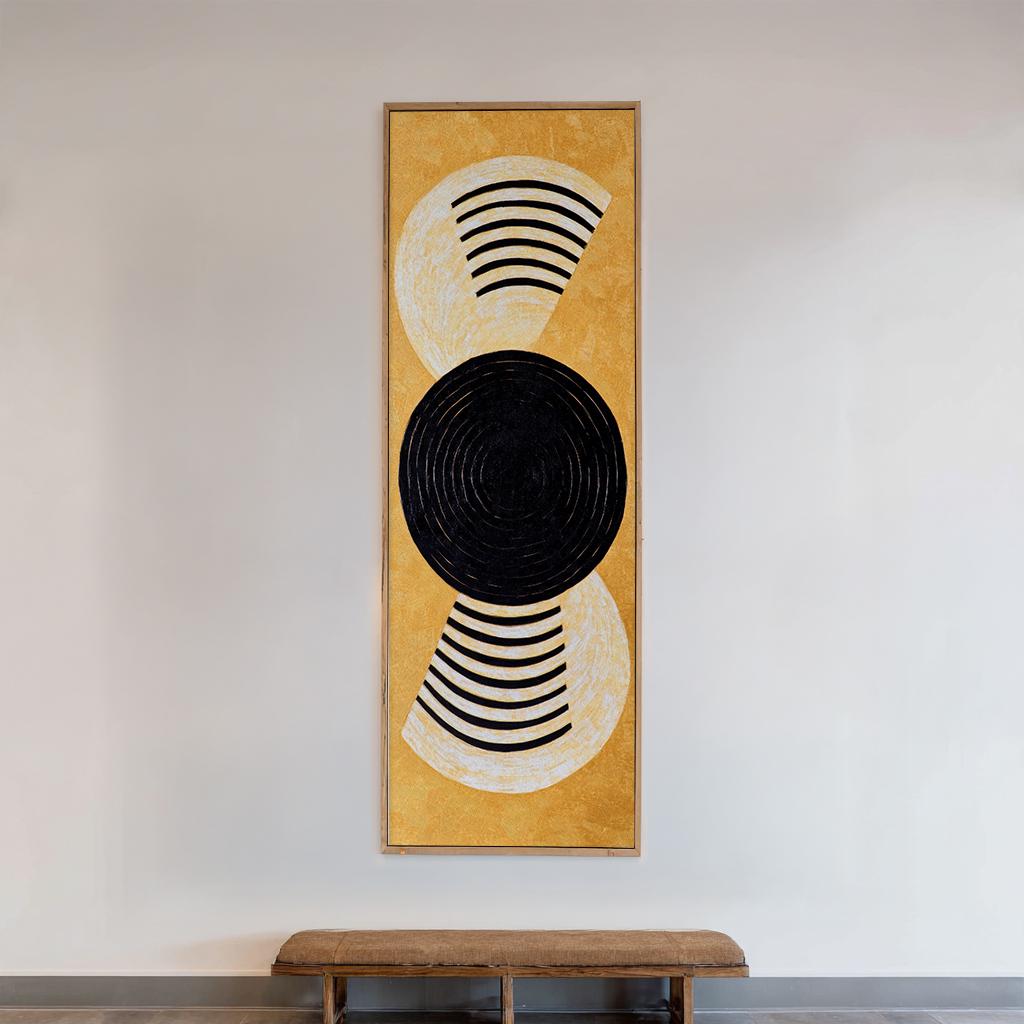 Optic Art Canvas Art | Concentric Circles Print | Mid Century Modern Wall Art For Living Room | Champagne Gold Art Long Vertical Art