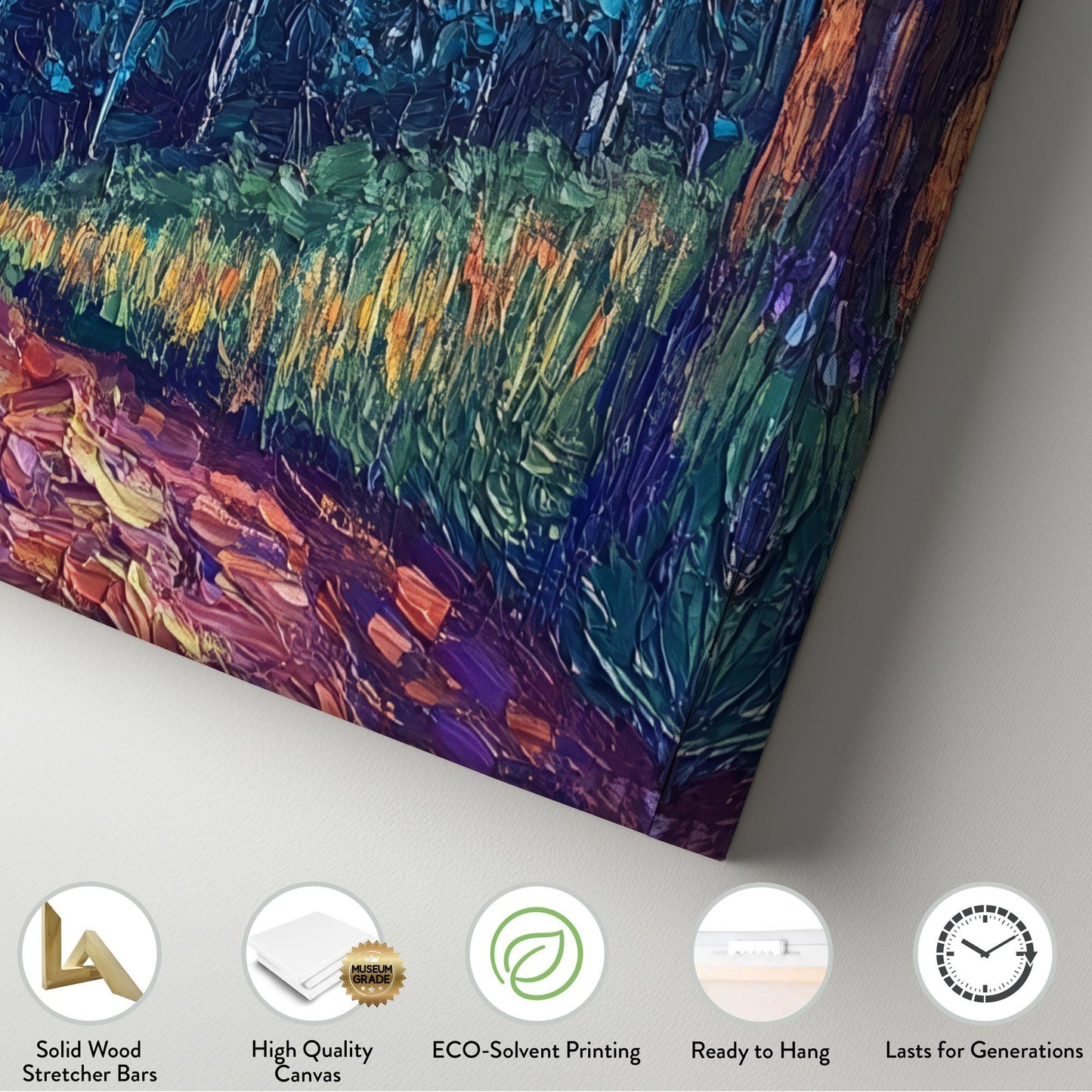 Nightfall Path Canvas Art | Impasto Print | Bohemian Wall Art For Living Room | Golden Hour Art | Tranquil Decor Square Canvas Art