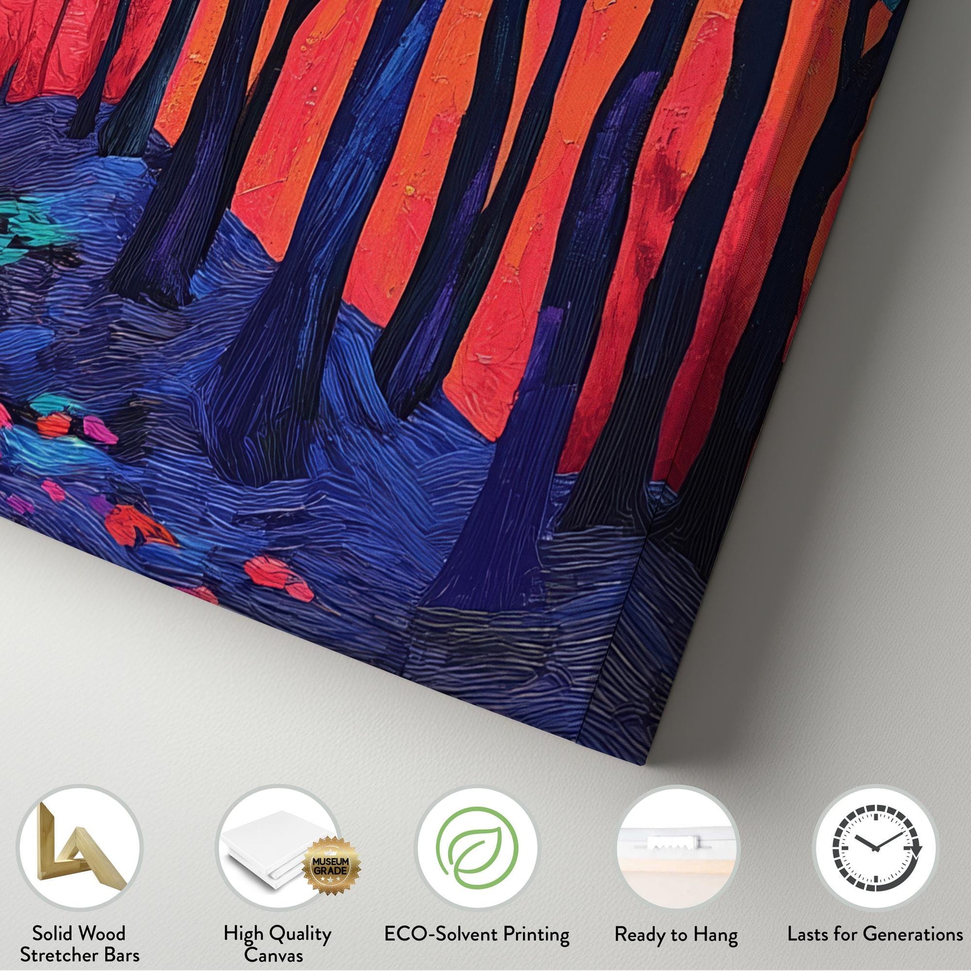 Nightfall Forest Path Canvas Art | Impasto Print | Biophilic Wall Art For Living Room | Cerulean Sunset Art Square Canvas Art